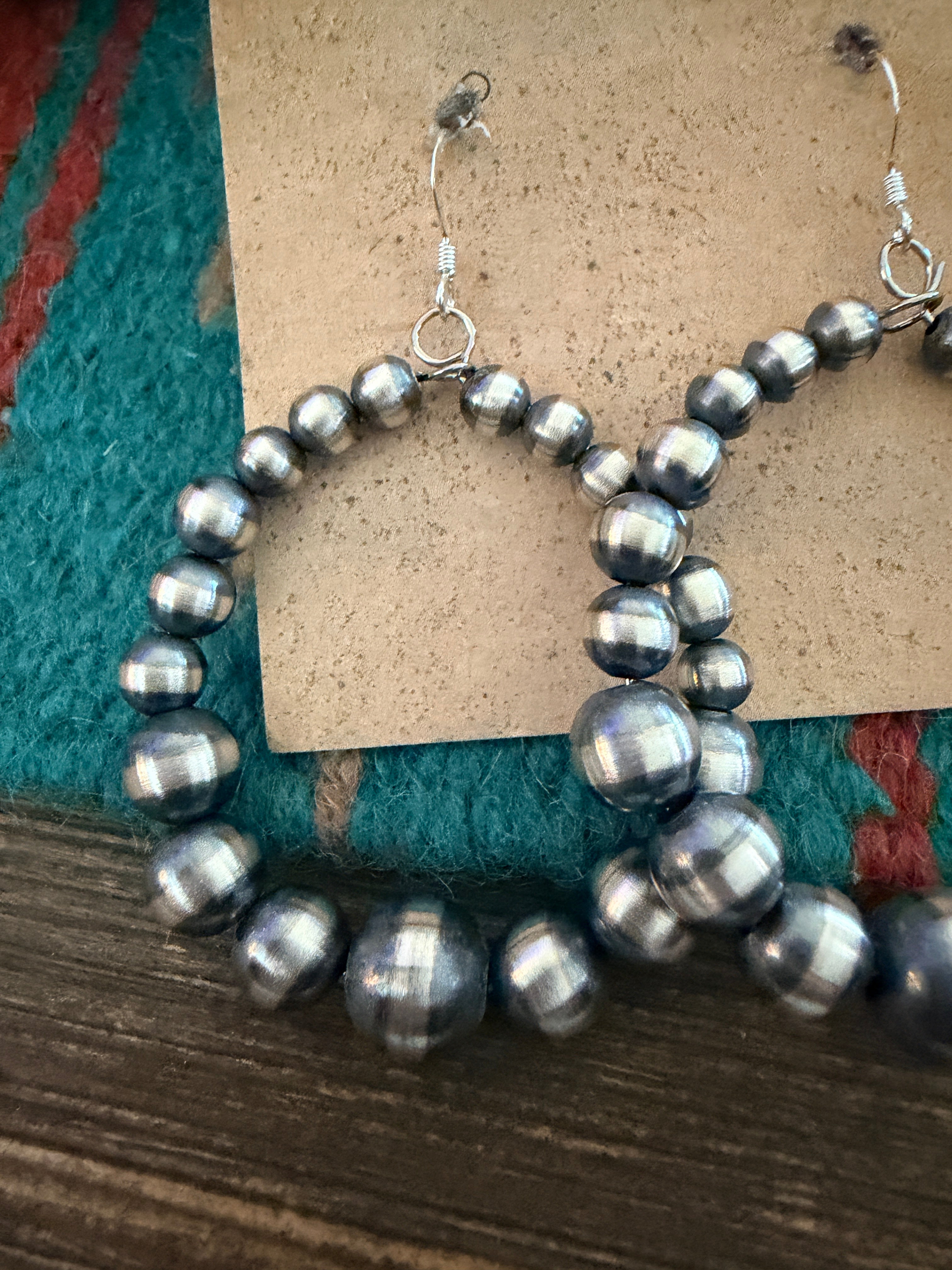 Handcrafted Sterling Silver Pearl Beaded Dangle Hoop Earrings