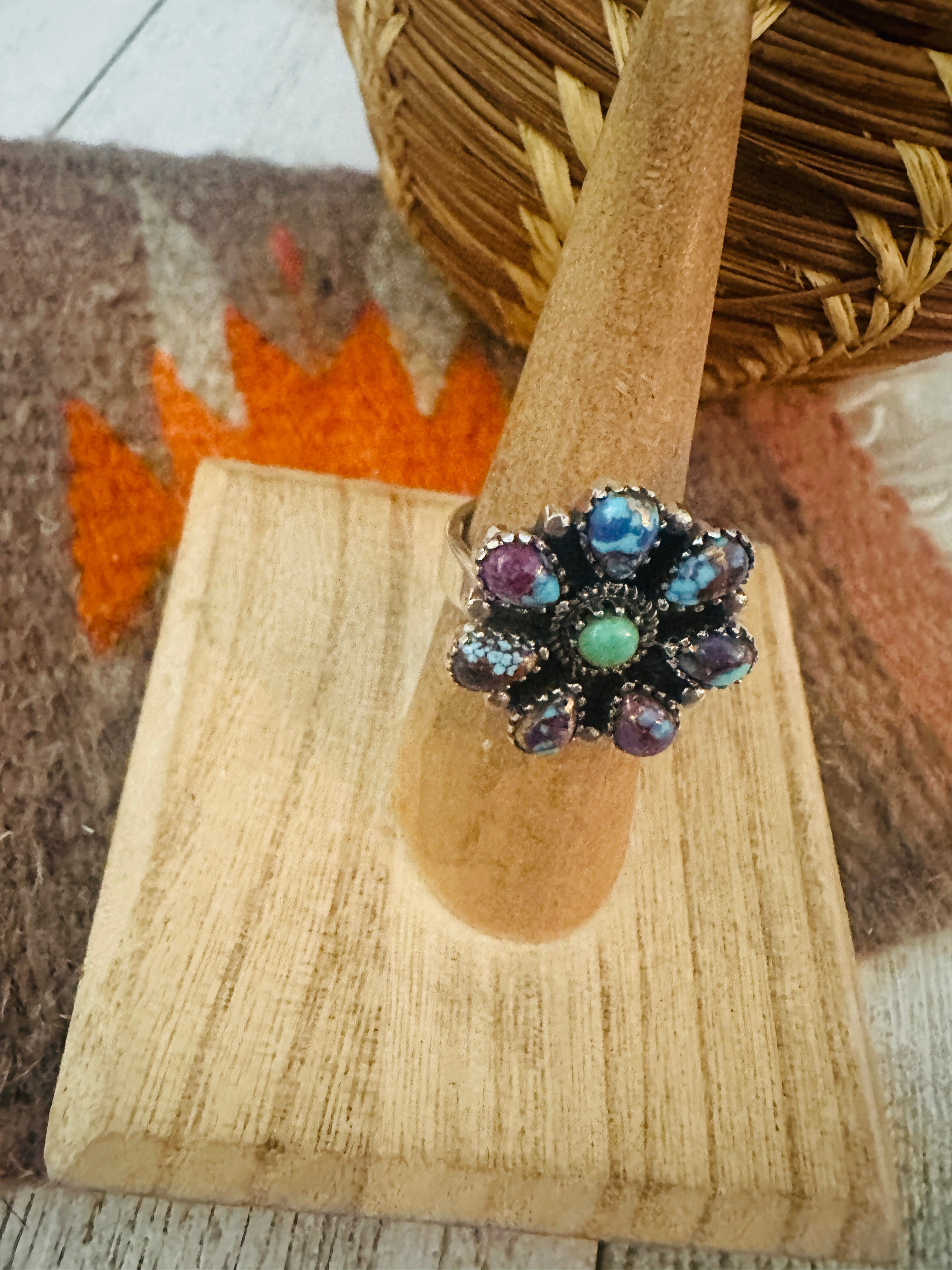 Handmade Purple Mojave & Sterling Silver Adjustable Flower Ring