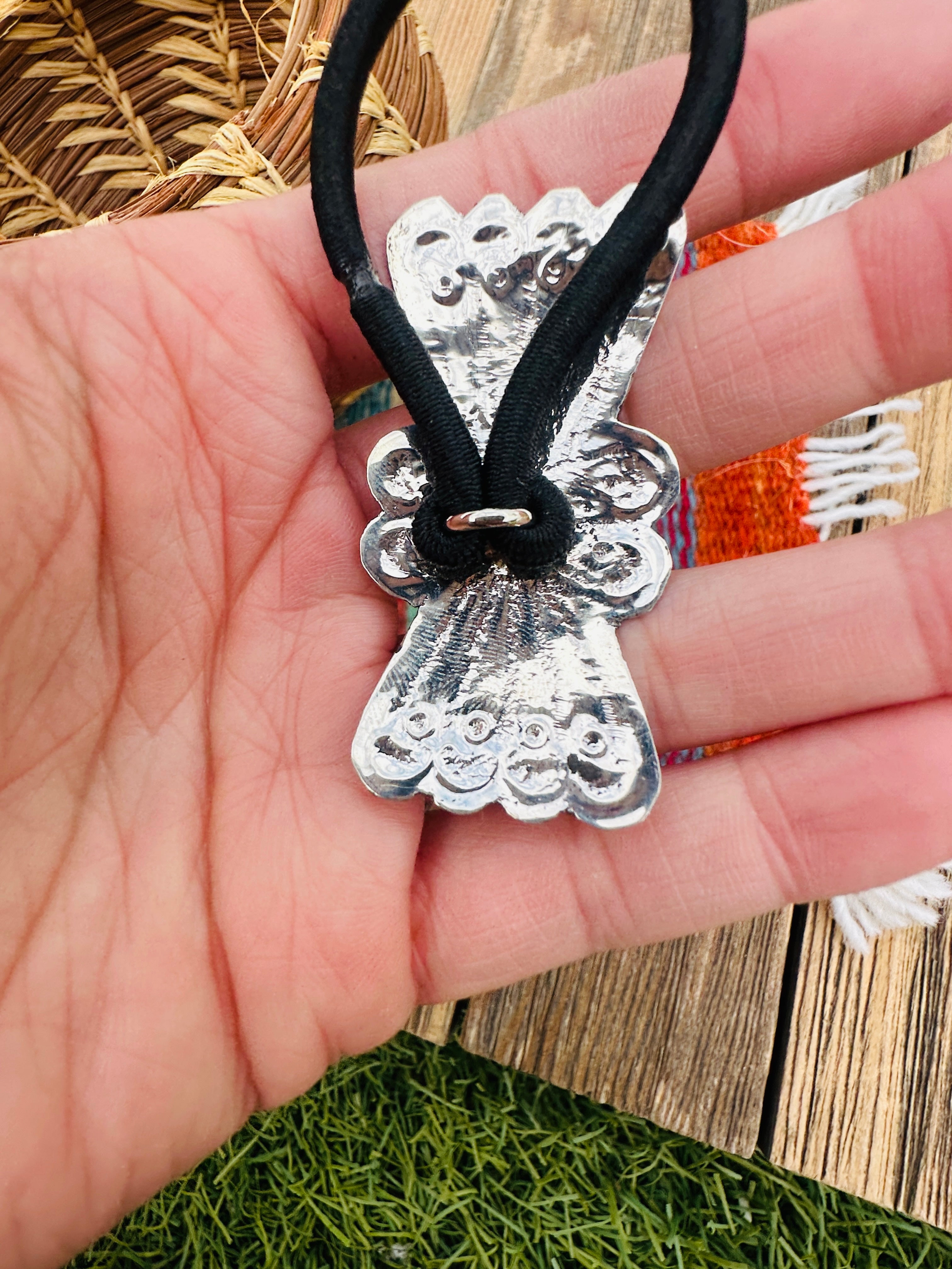 Handcrafted Turquoise & Sterling Silver Concho Hair Tie