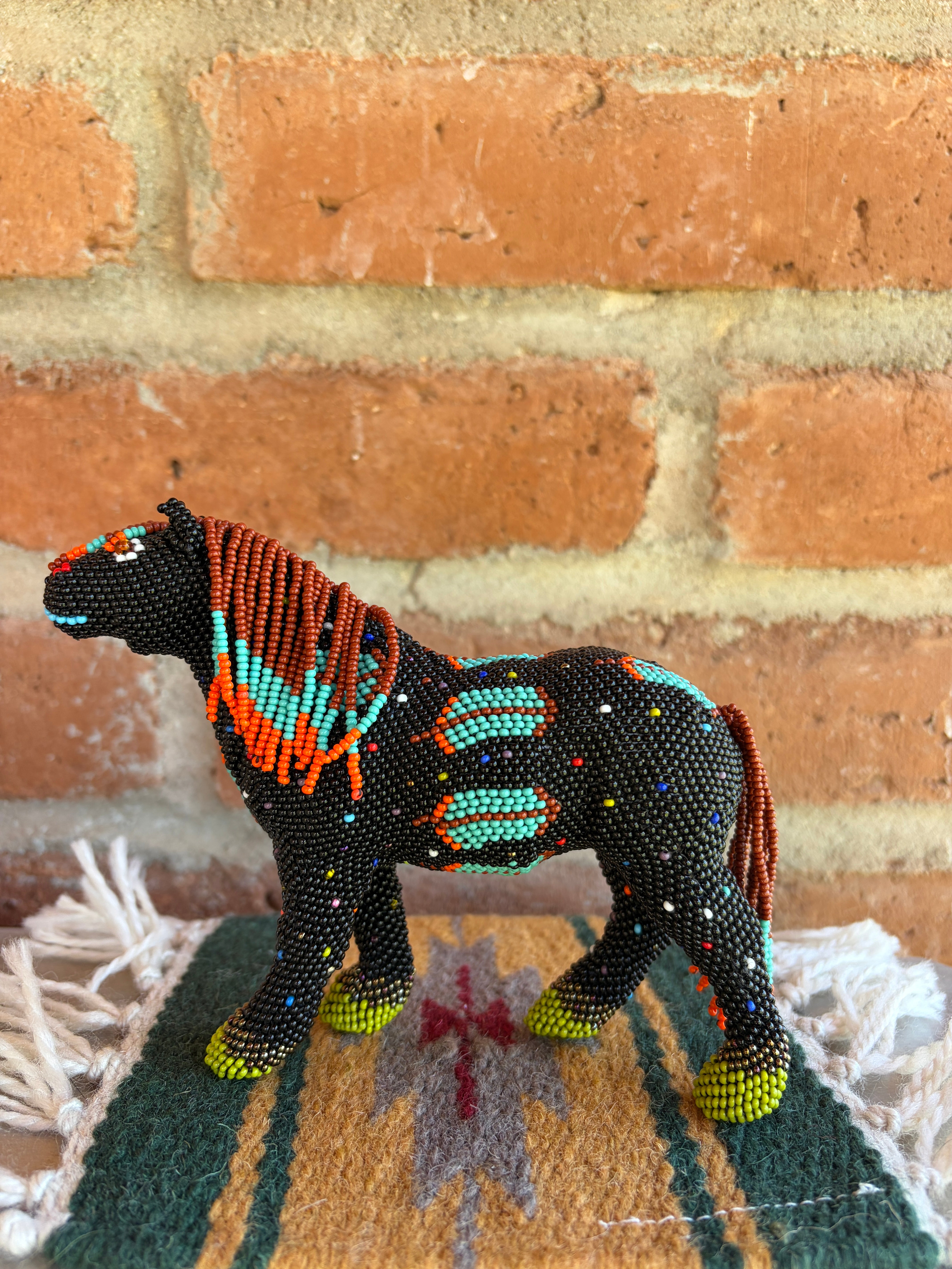 Handmade Peyote Stitched Horse Figurine- Large Black
