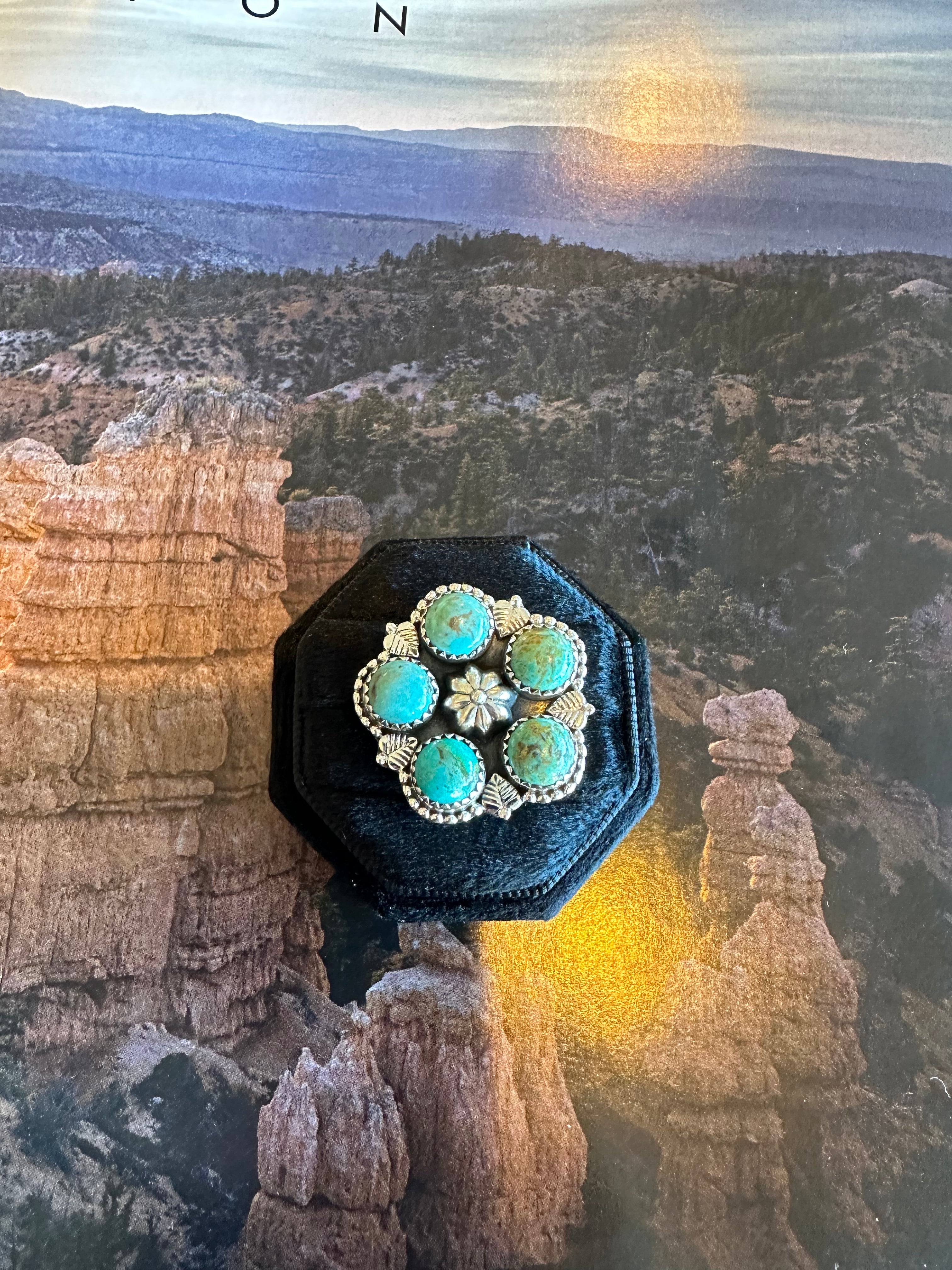 Nizhoni Handmade Adjustable Turquoise Sterling Silver 5 Stone Flower Ring