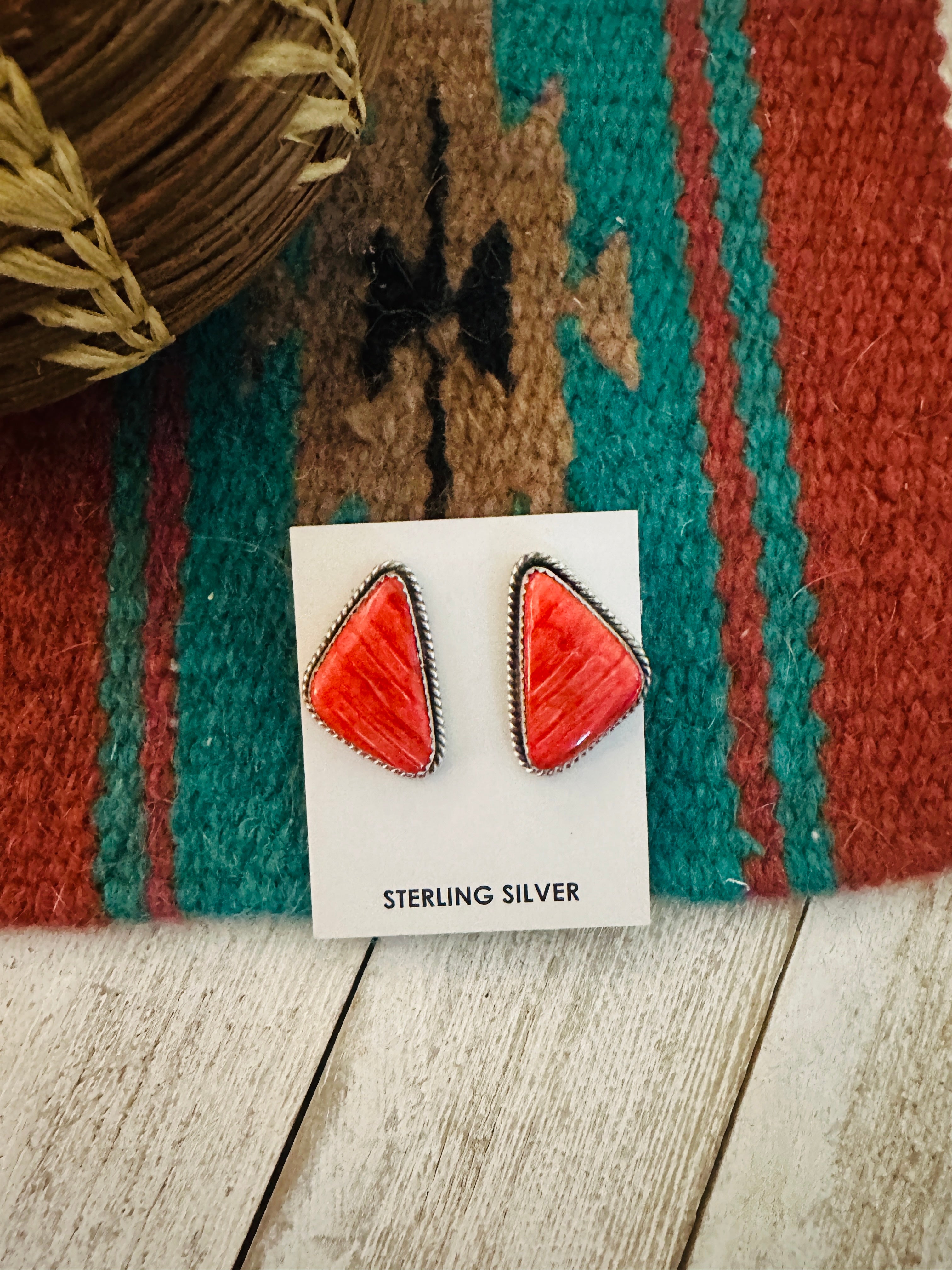 Navajo Sterling Silver & Spiny Oyster Post Earrings