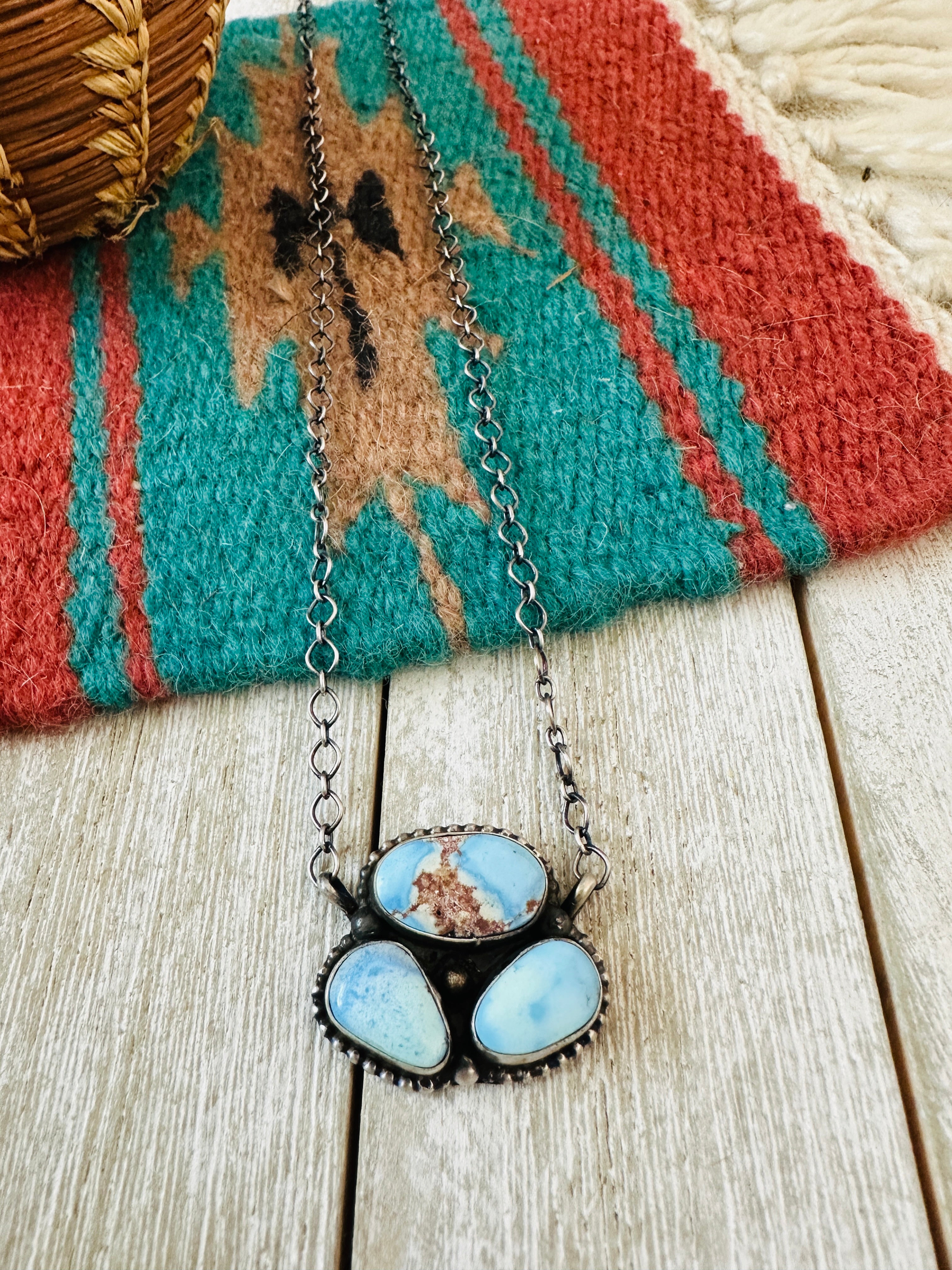 Handcrafted Sterling Silver & Golden Hills Turquoise Cluster Necklace