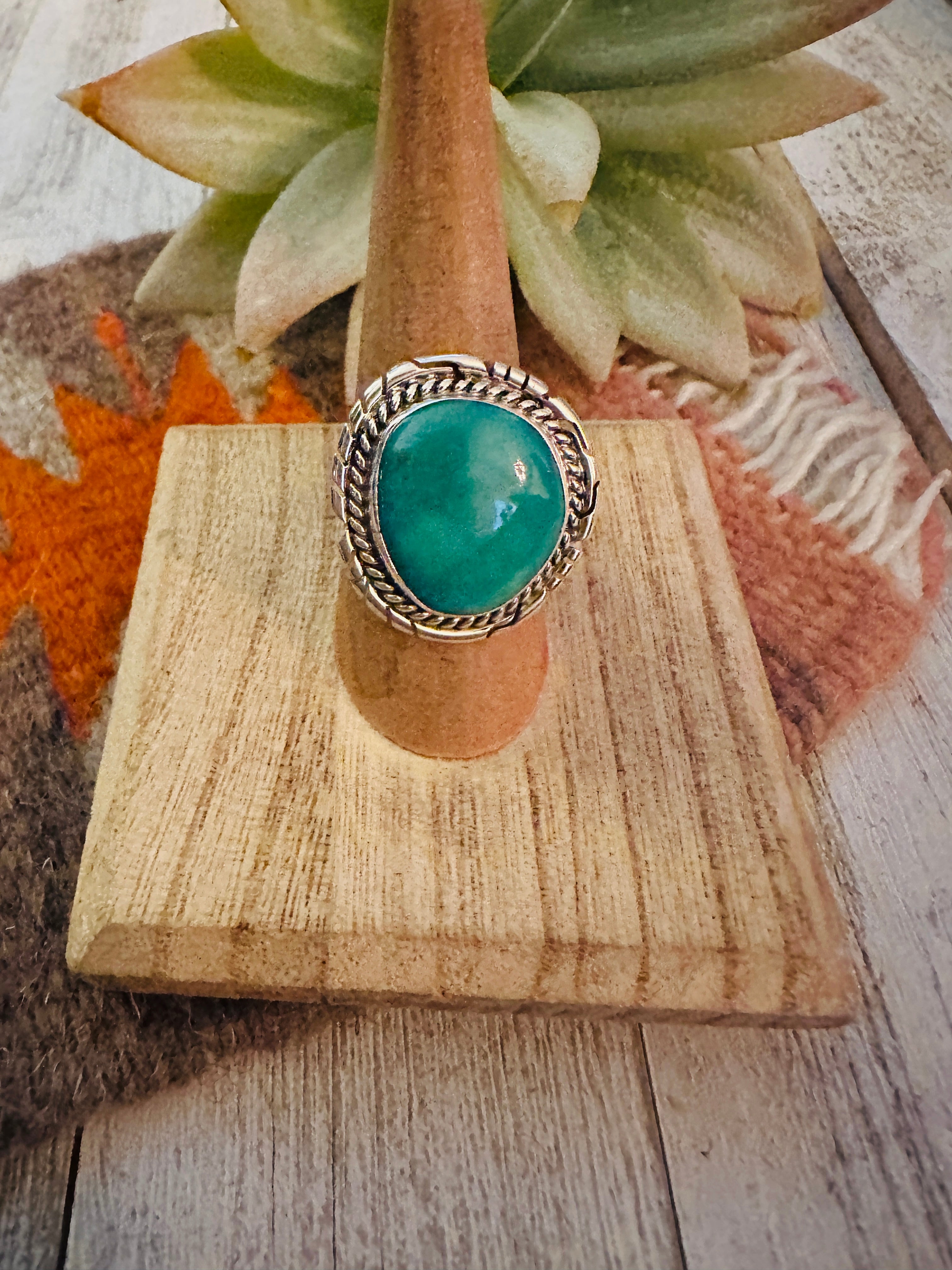 Navajo Kingman Turquoise & Sterling Silver Ring Size 8