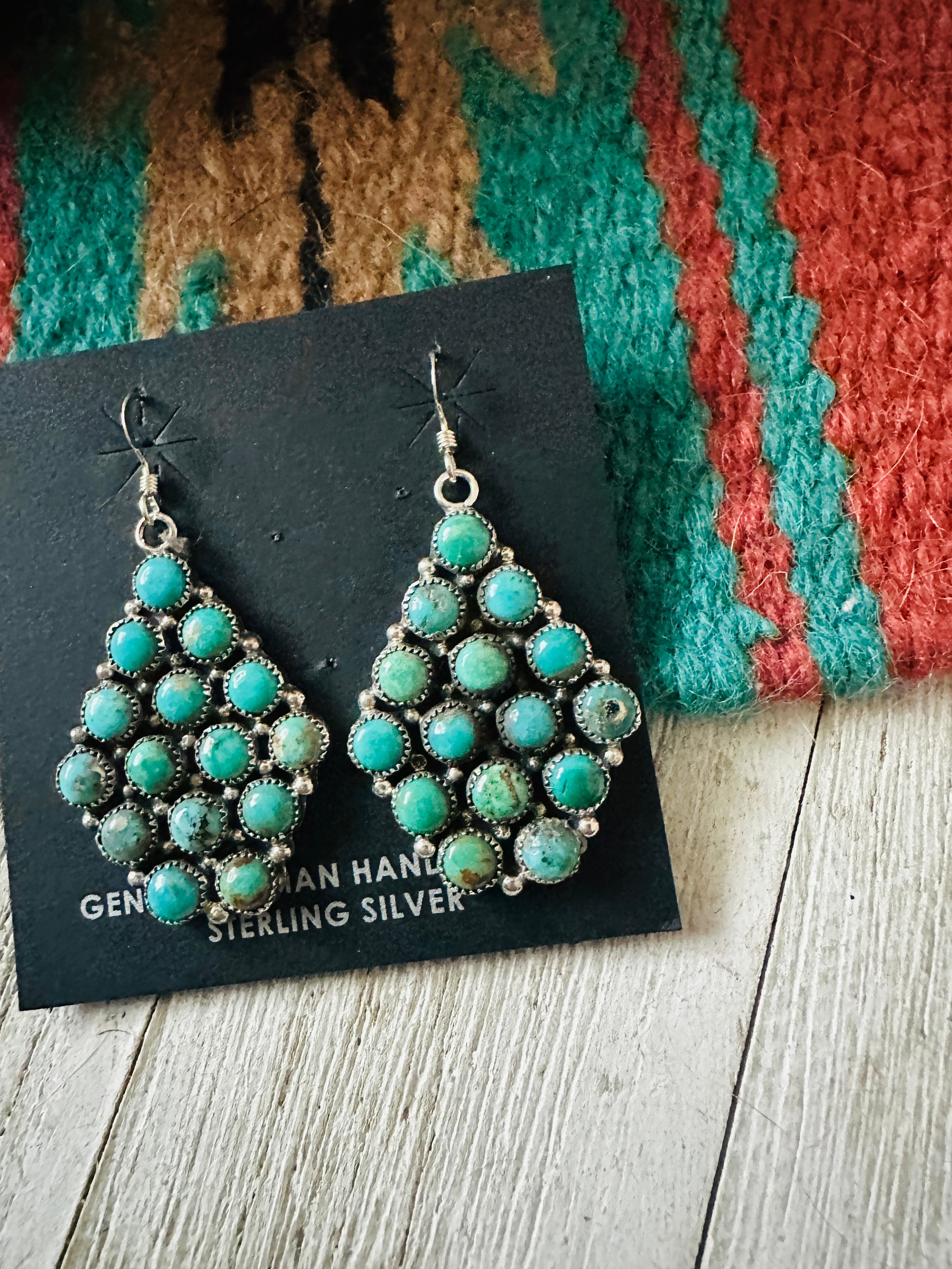 Handcrafted Sterling Silver & Turquoise Cluster Dangle Earrings by A. Spencer