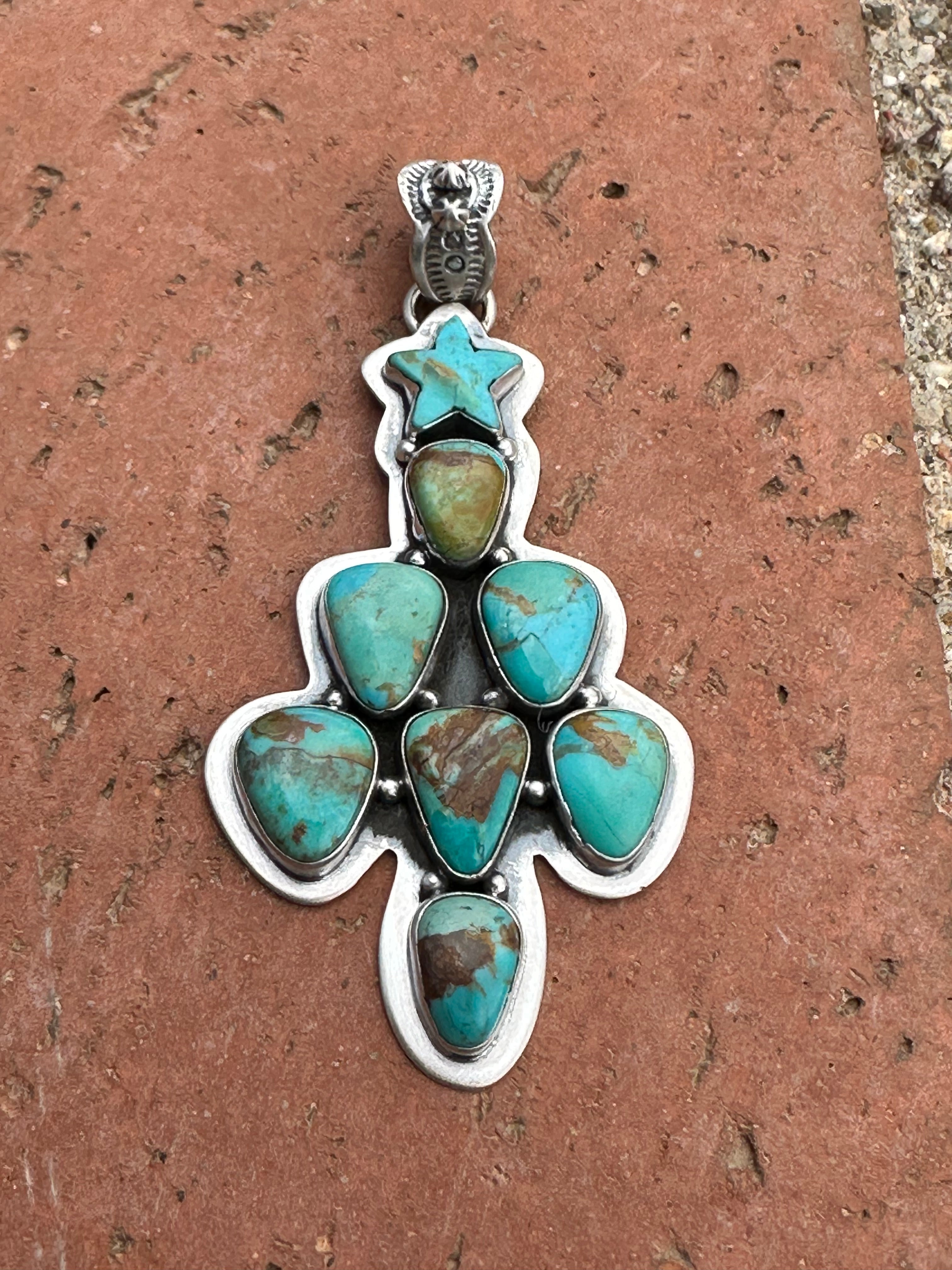 Handmade Sterling Silver  & Turquoise Christmas Tree Pendant