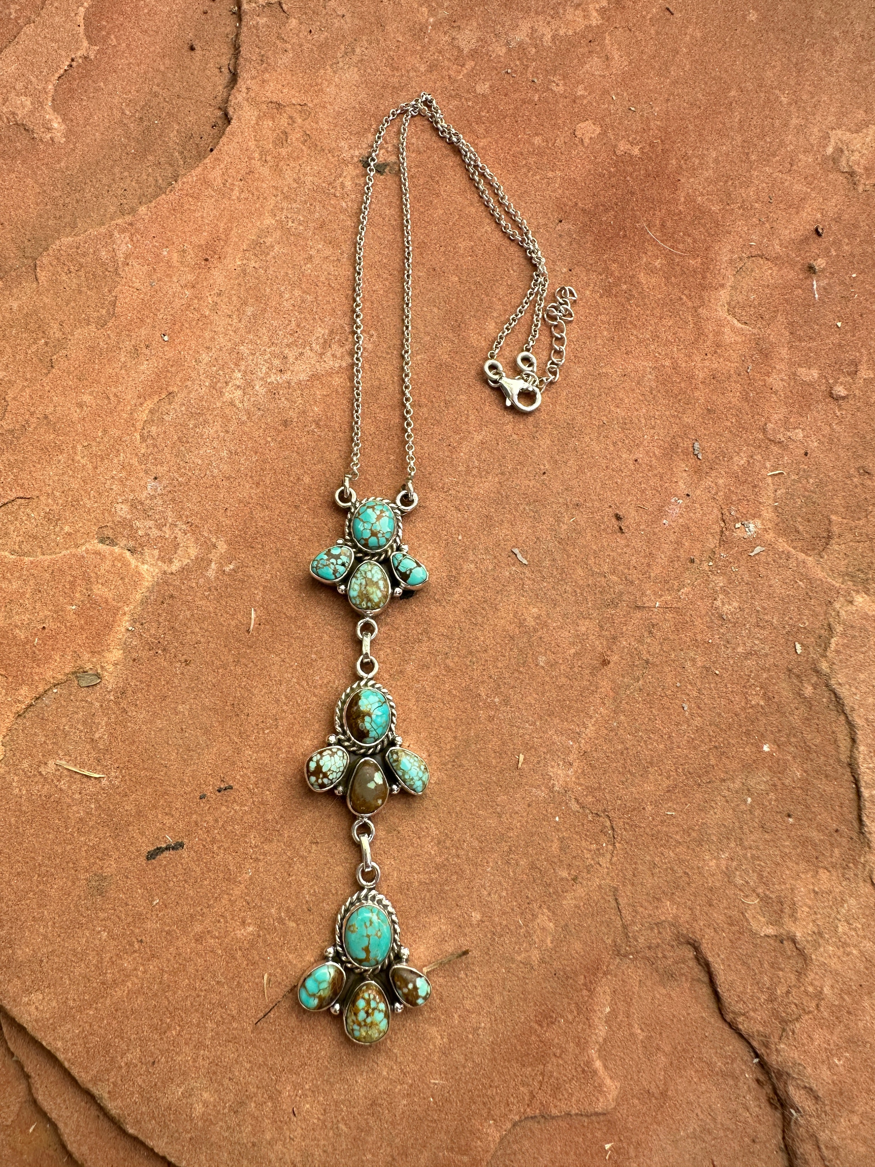 Beautiful Handmade Sterling Silver & Number 8 Turquoise Drop Necklace