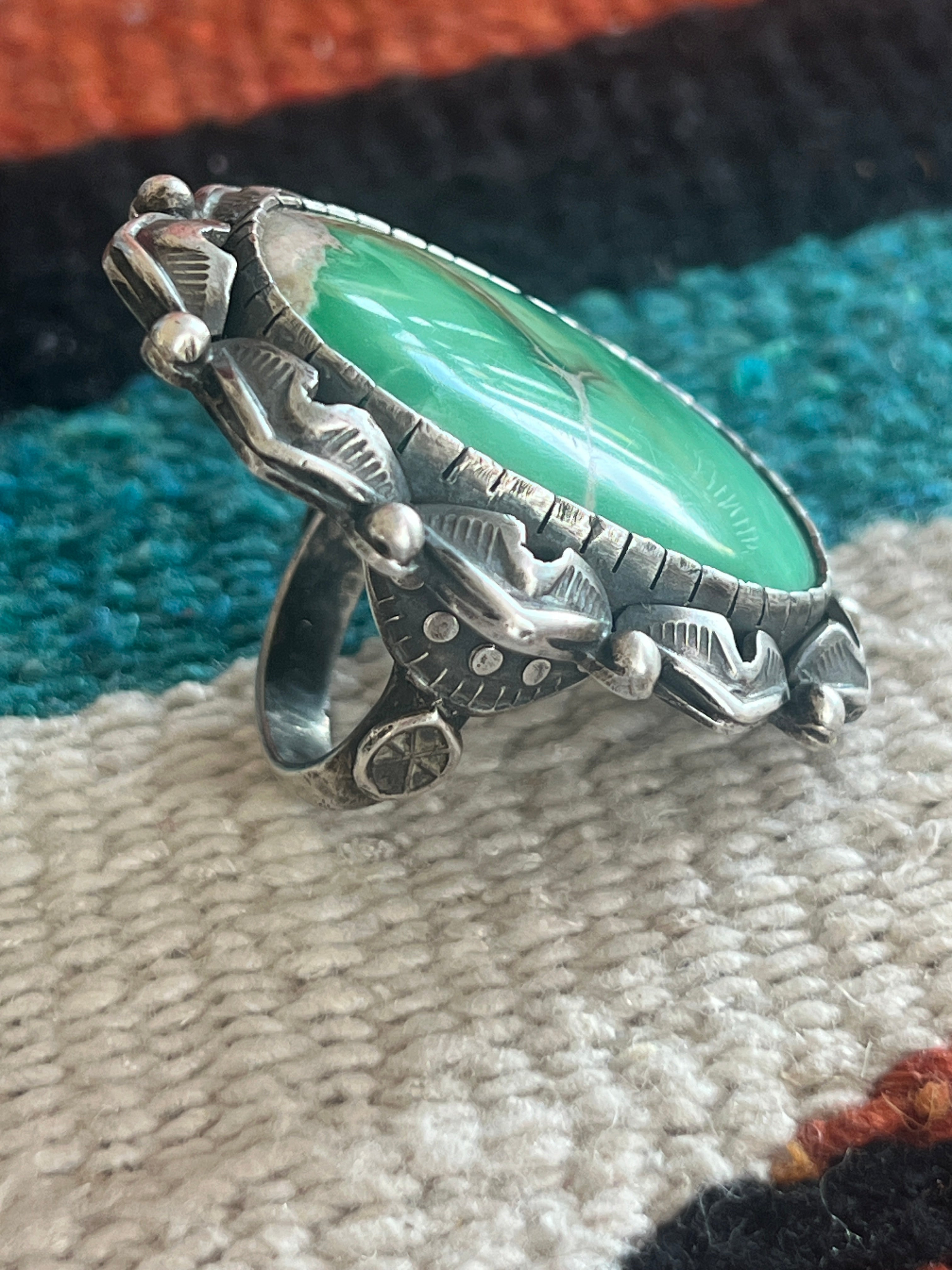 Artisan Sterling Silver and Broken Bow Variscite Statement Ring by Cailey Elle, Size 9.5