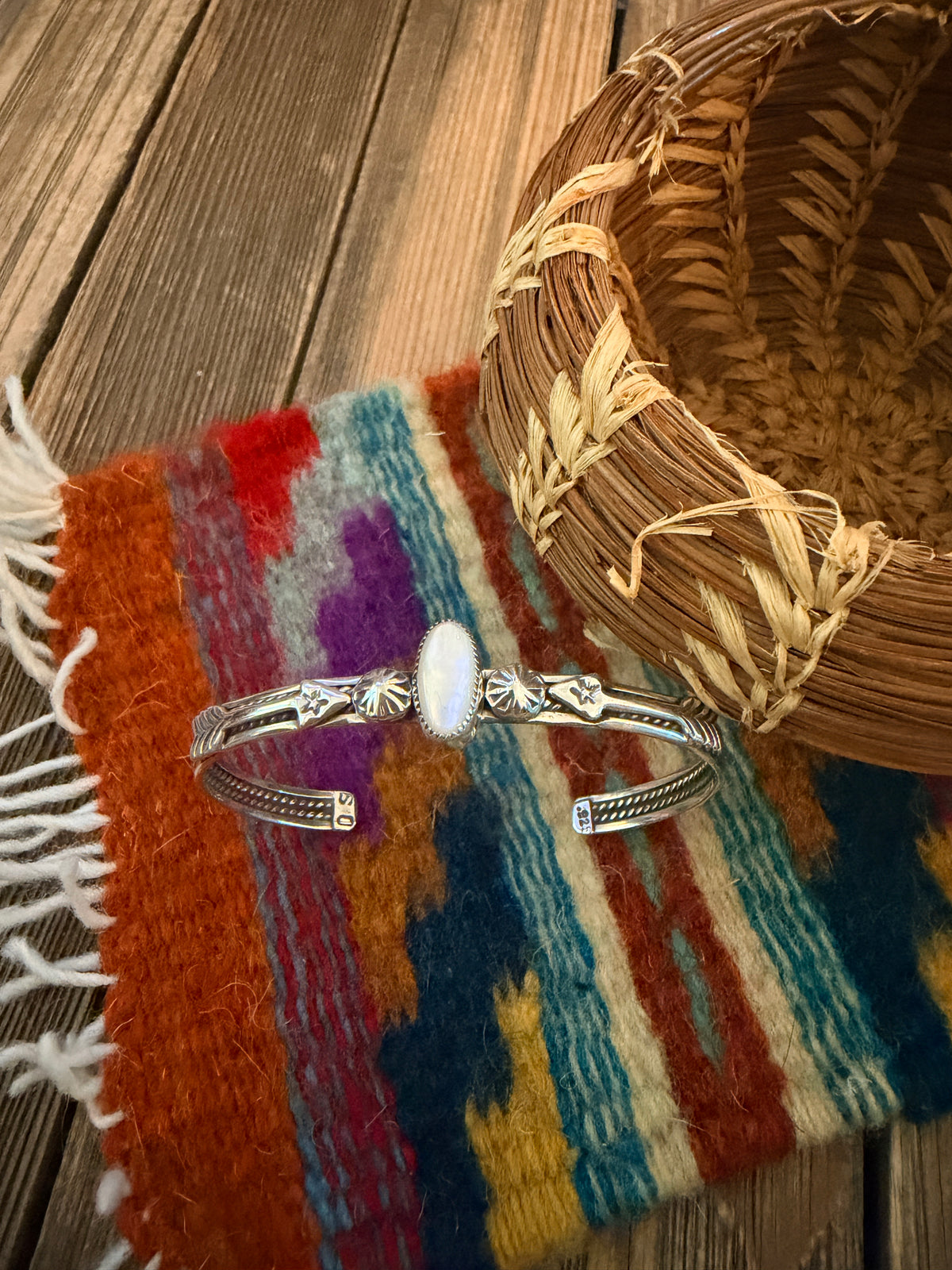 Handcrafted Sterling Silver and Mother of Pearl Cuff Bracelet