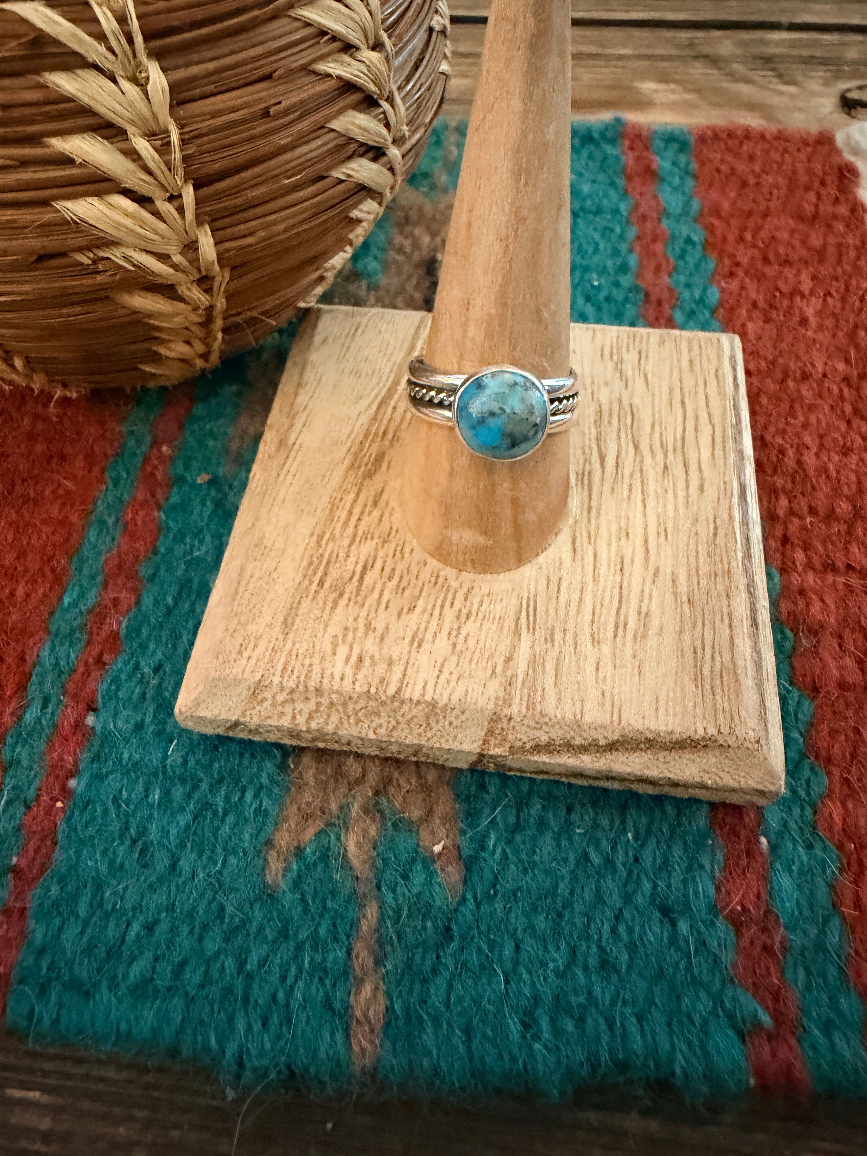 Handcrafted Turquoise & Sterling Silver Band Ring Size 9