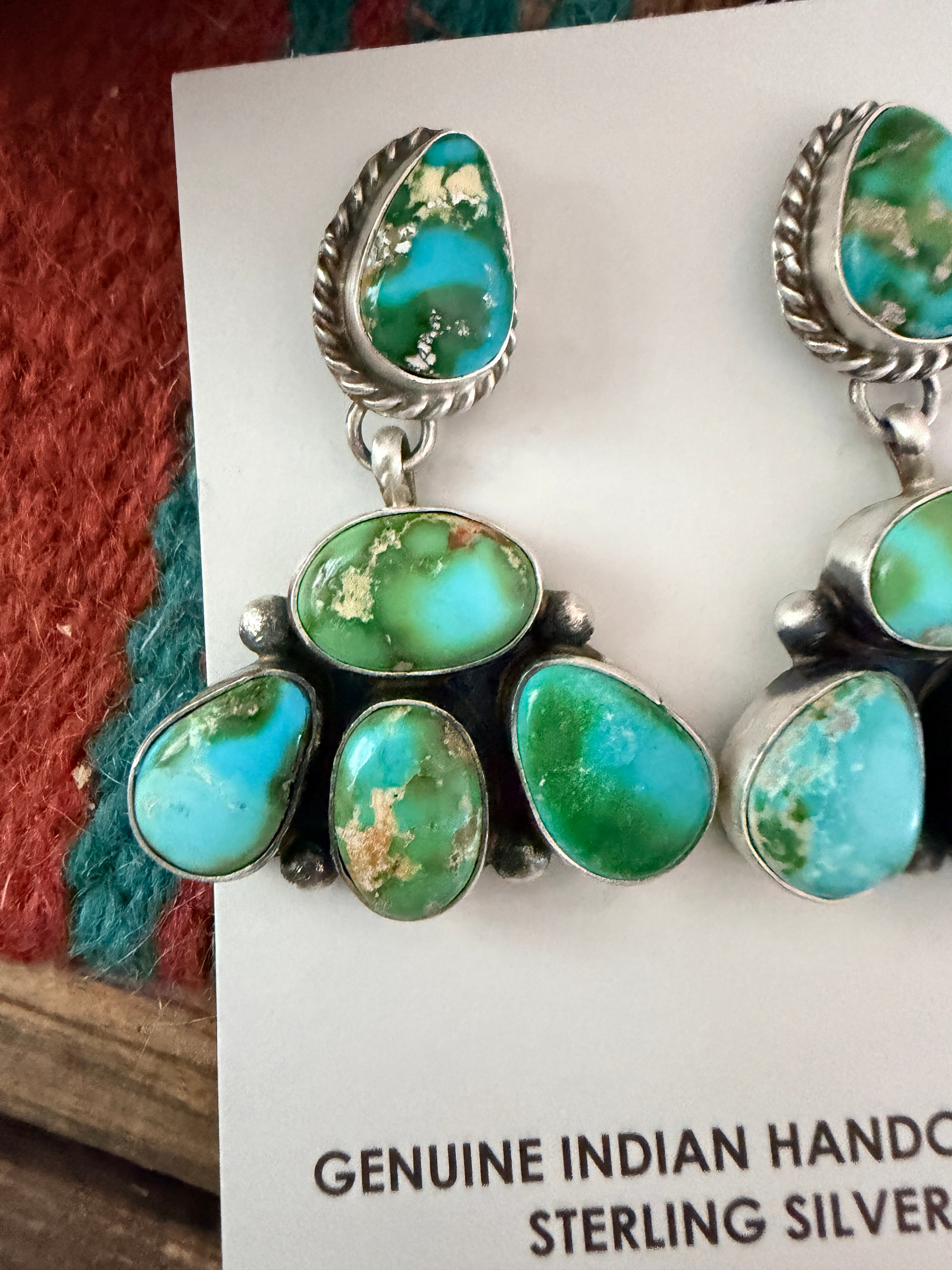 Handcrafted Sonoran Mountain Turquoise & Sterling Silver Dangle Earrings by Letricia Largo