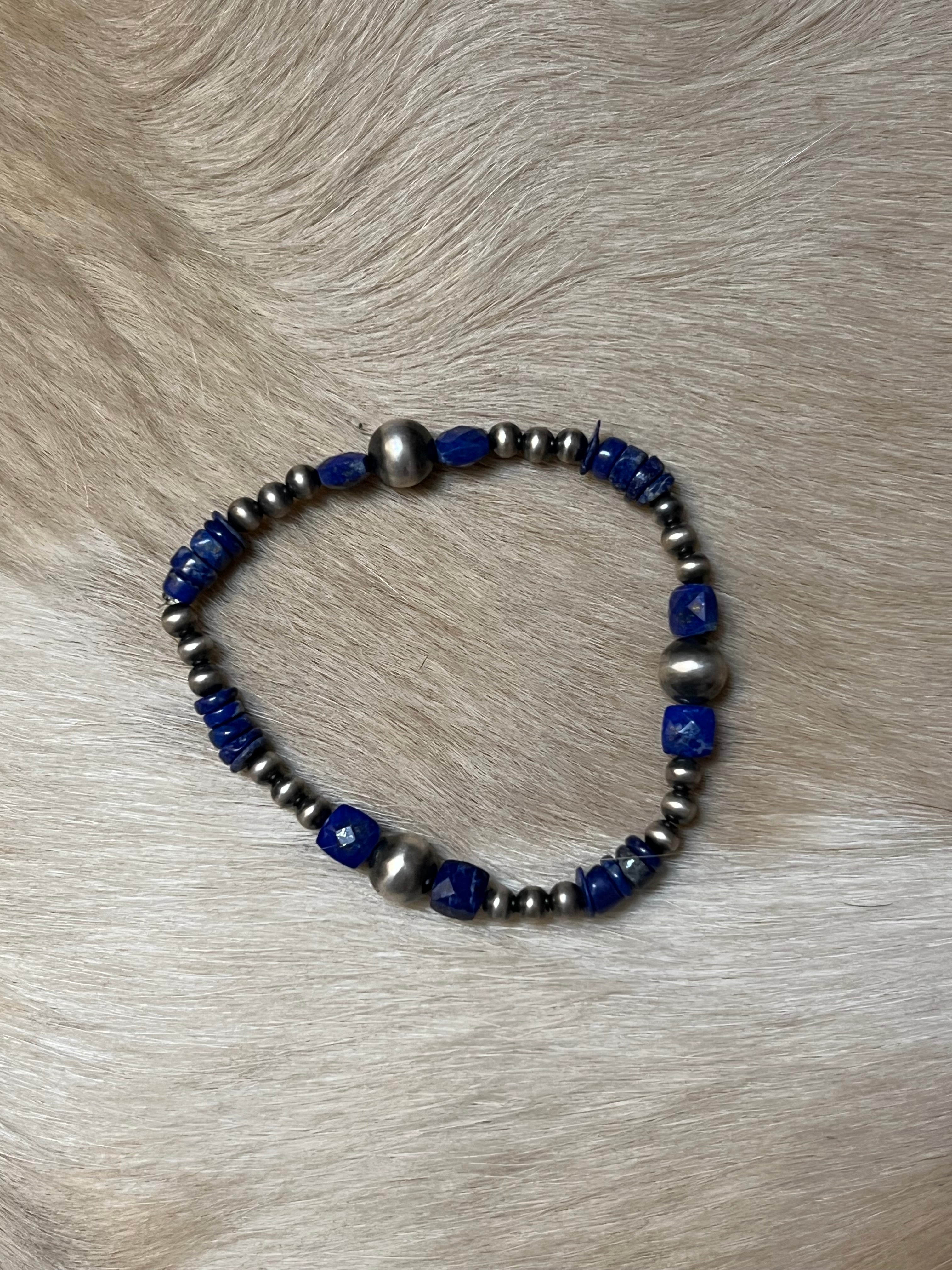 Handmade Lapis & Sterling Silver Beaded Bracelet