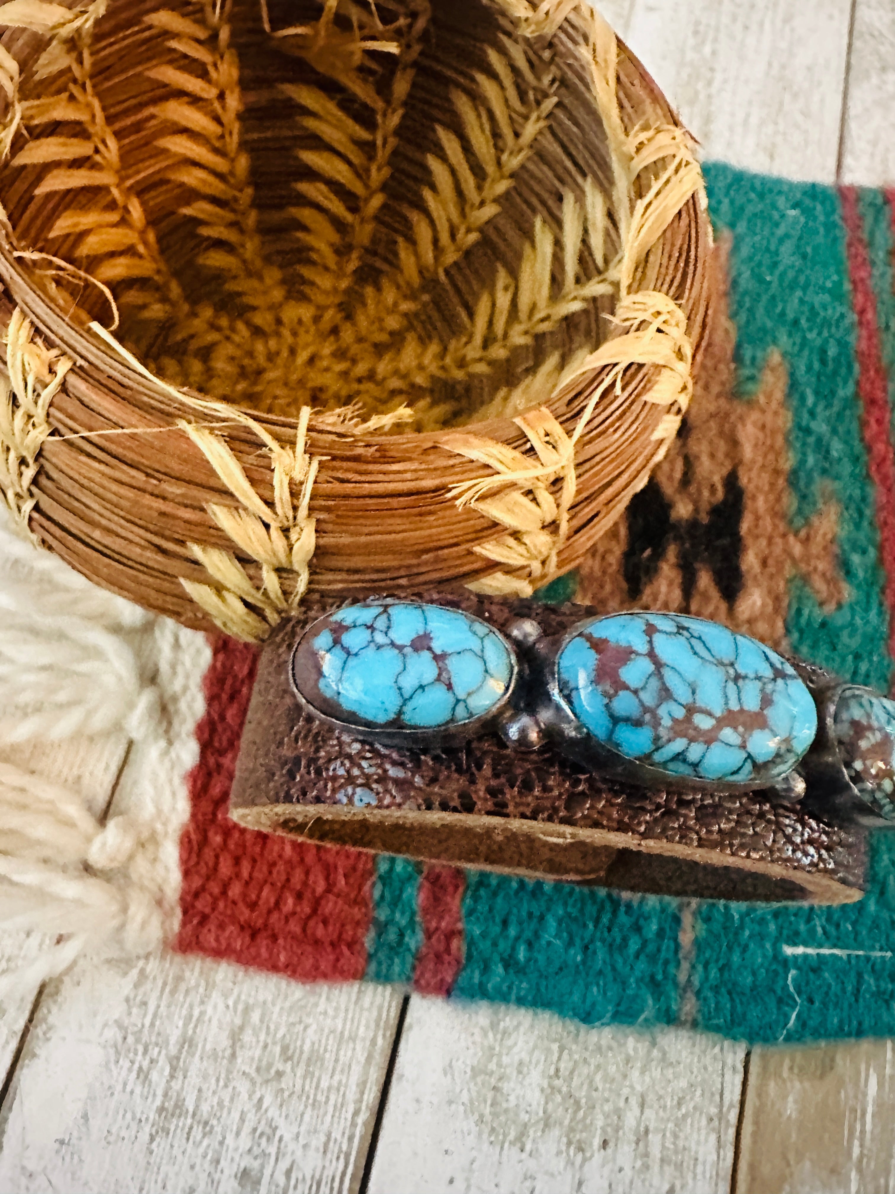 Handcrafted Egyptian Turquoise & Sterling Silver Leather Bracelet