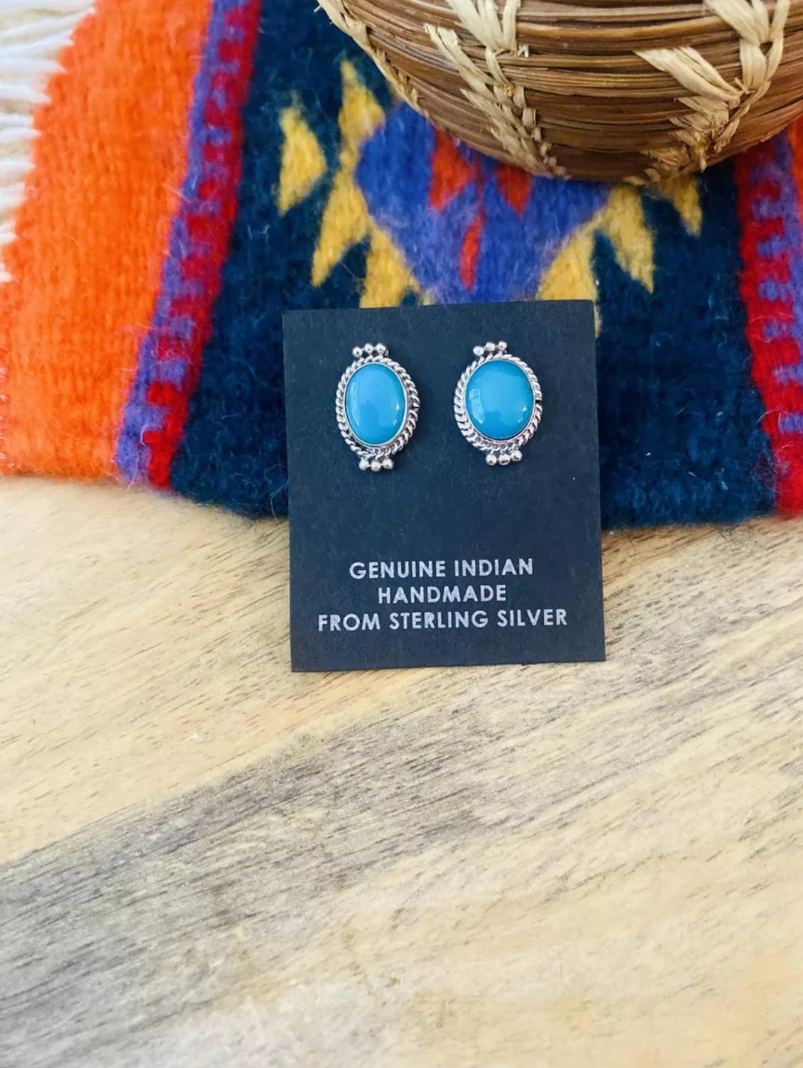 Navajo Kingman Turquoise and Sterling Silver Stud Earrings