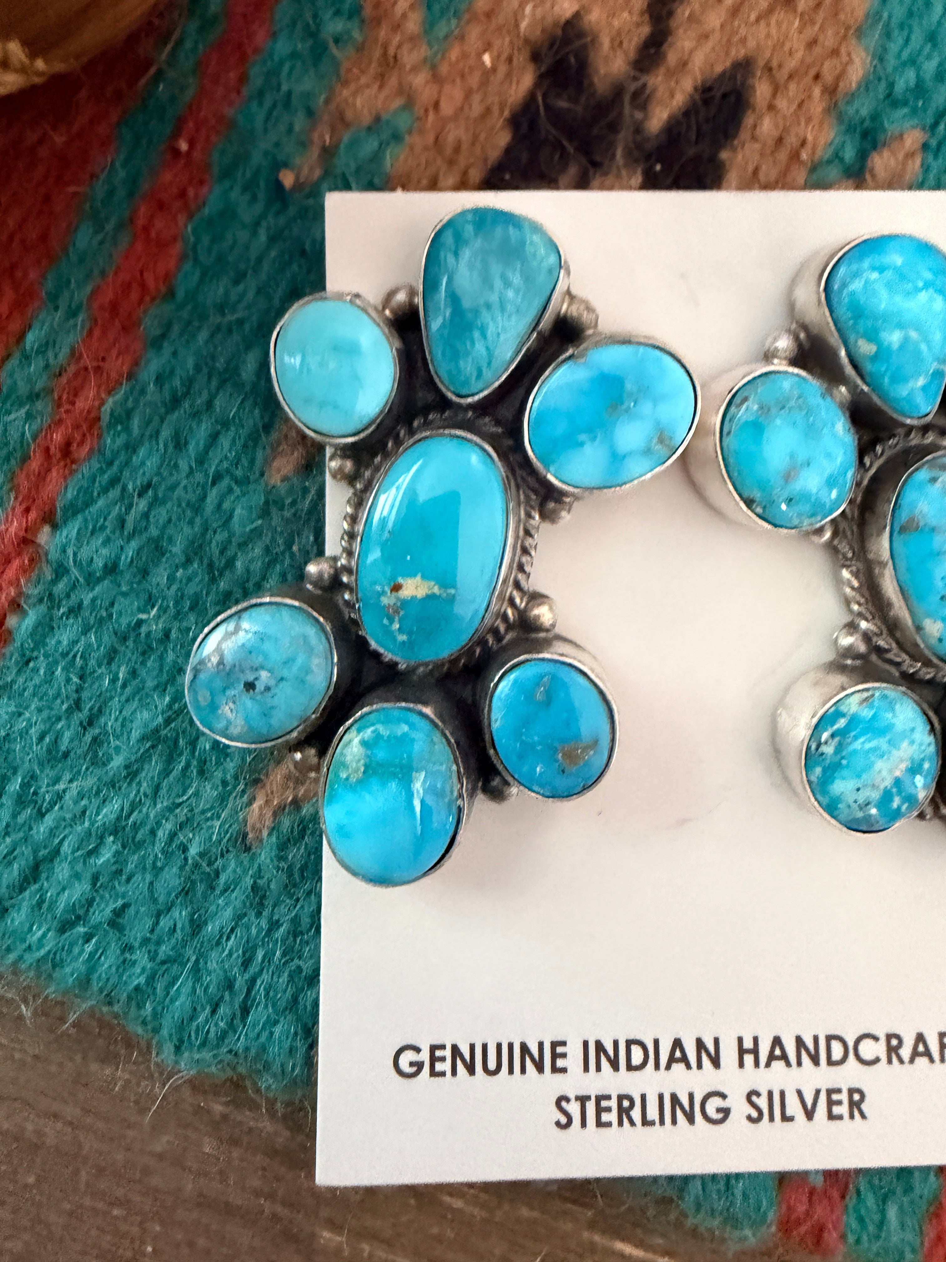 Handcrafted Turquoise & Sterling Silver Cluster Post Earrings