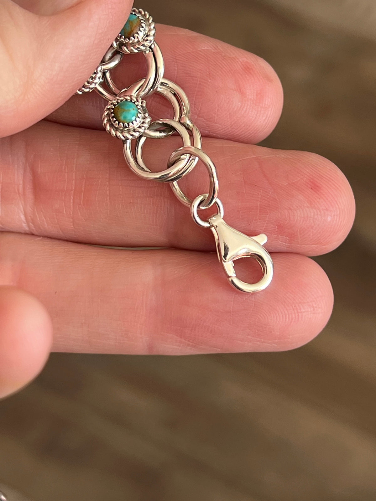 Handcrafted Sterling and Snake Eye Turquoise Link Necklace, Bracelet & Earrings by Dillon Cheama