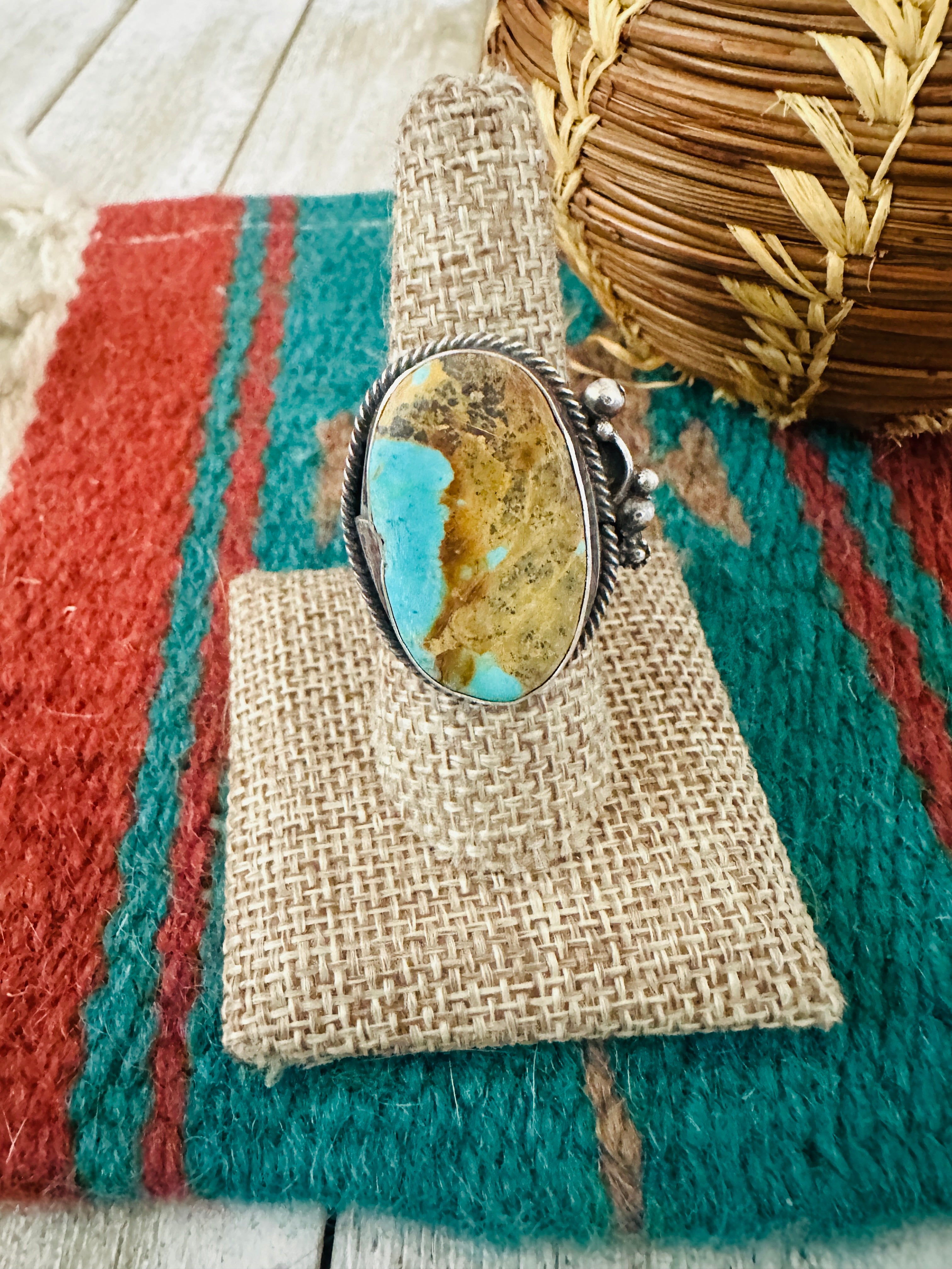 Handcrafted Turquoise & Sterling Silver Adjustable Ring by Jacqueline Silver