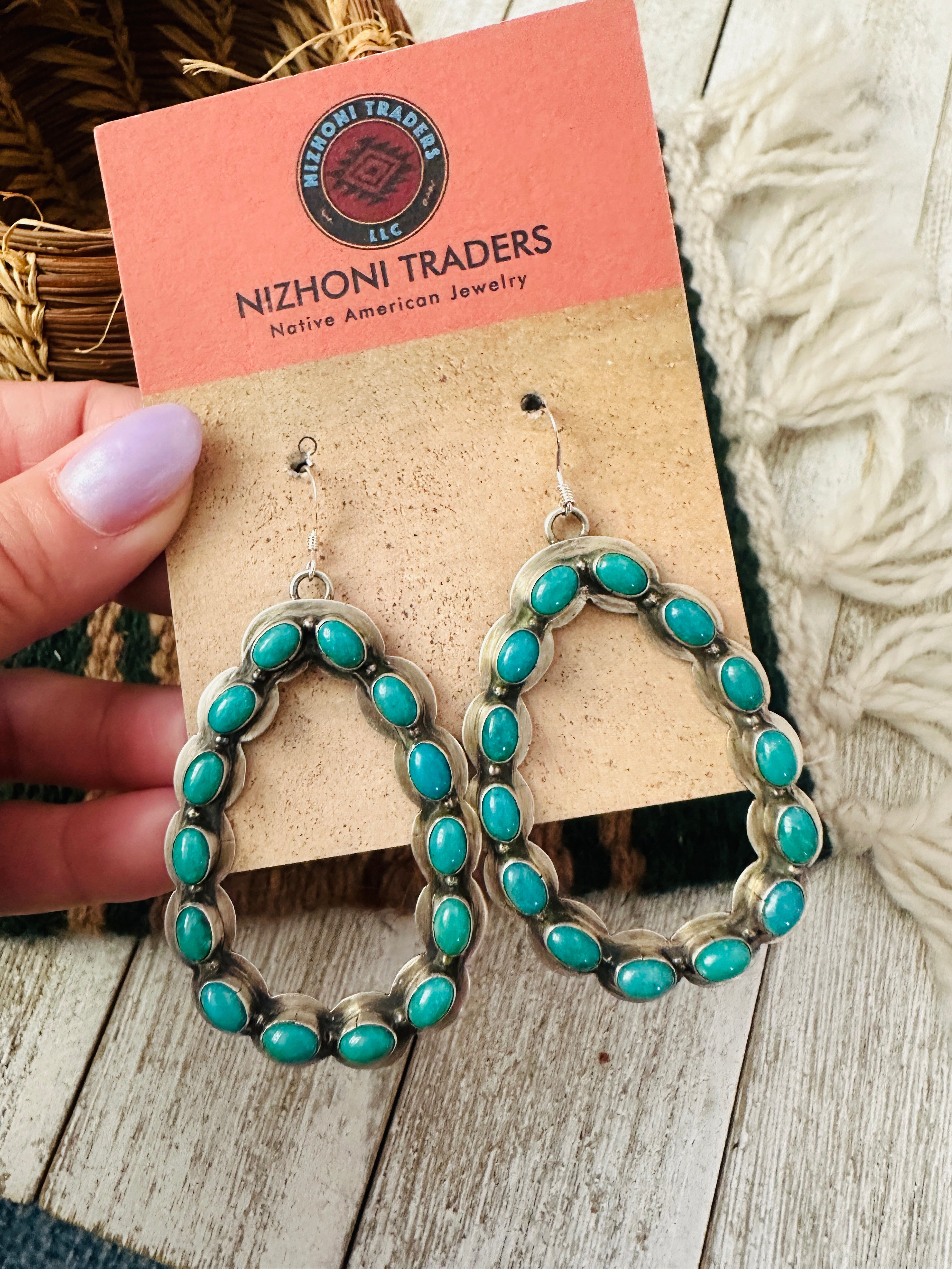 Handcrafted Old Pawn Sterling Silver & Turquoise Cluster Dangle Earrings