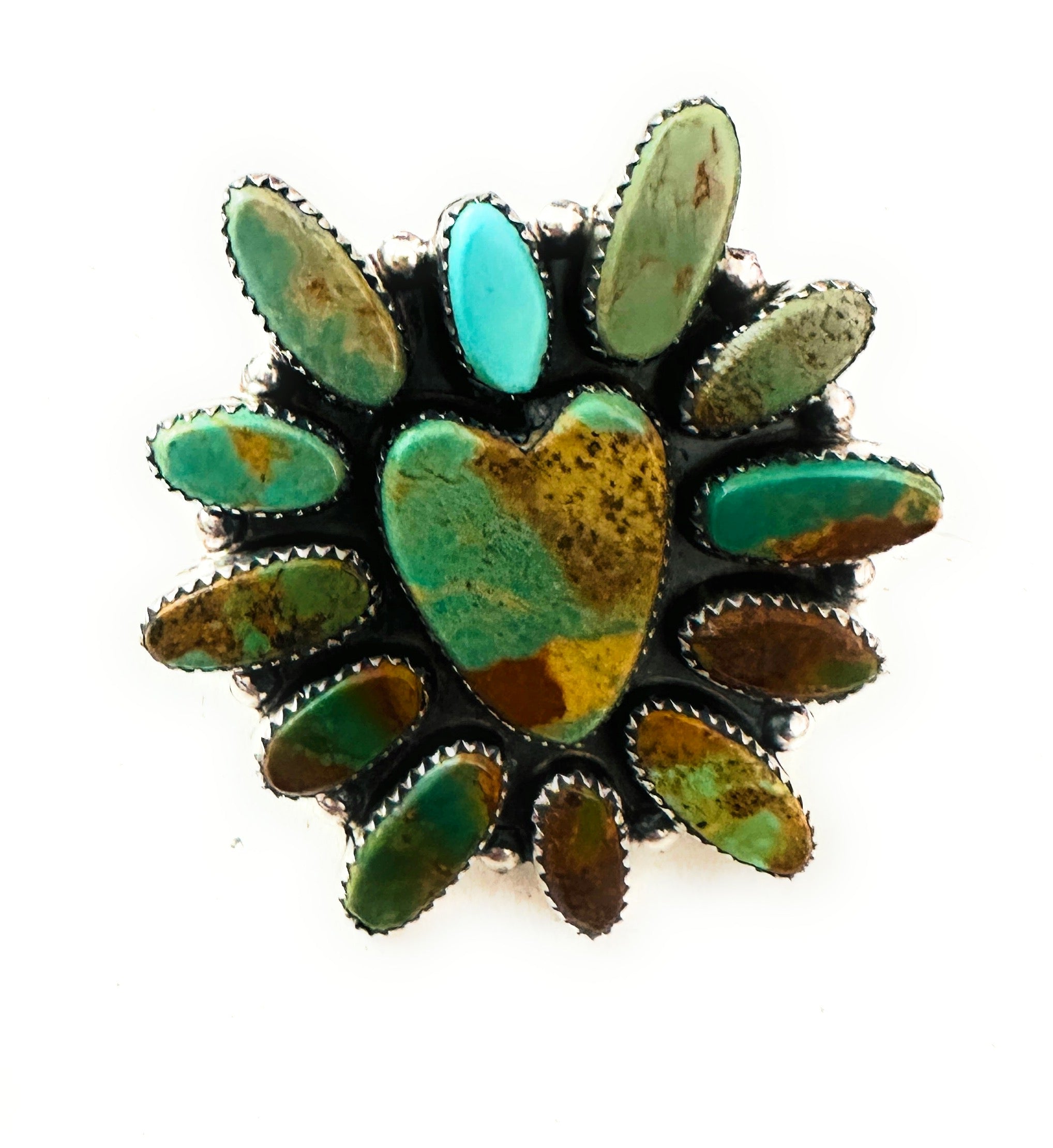 Navajo Royston Turquoise & Sterling Silver Adjustable Heart Cluster Ring