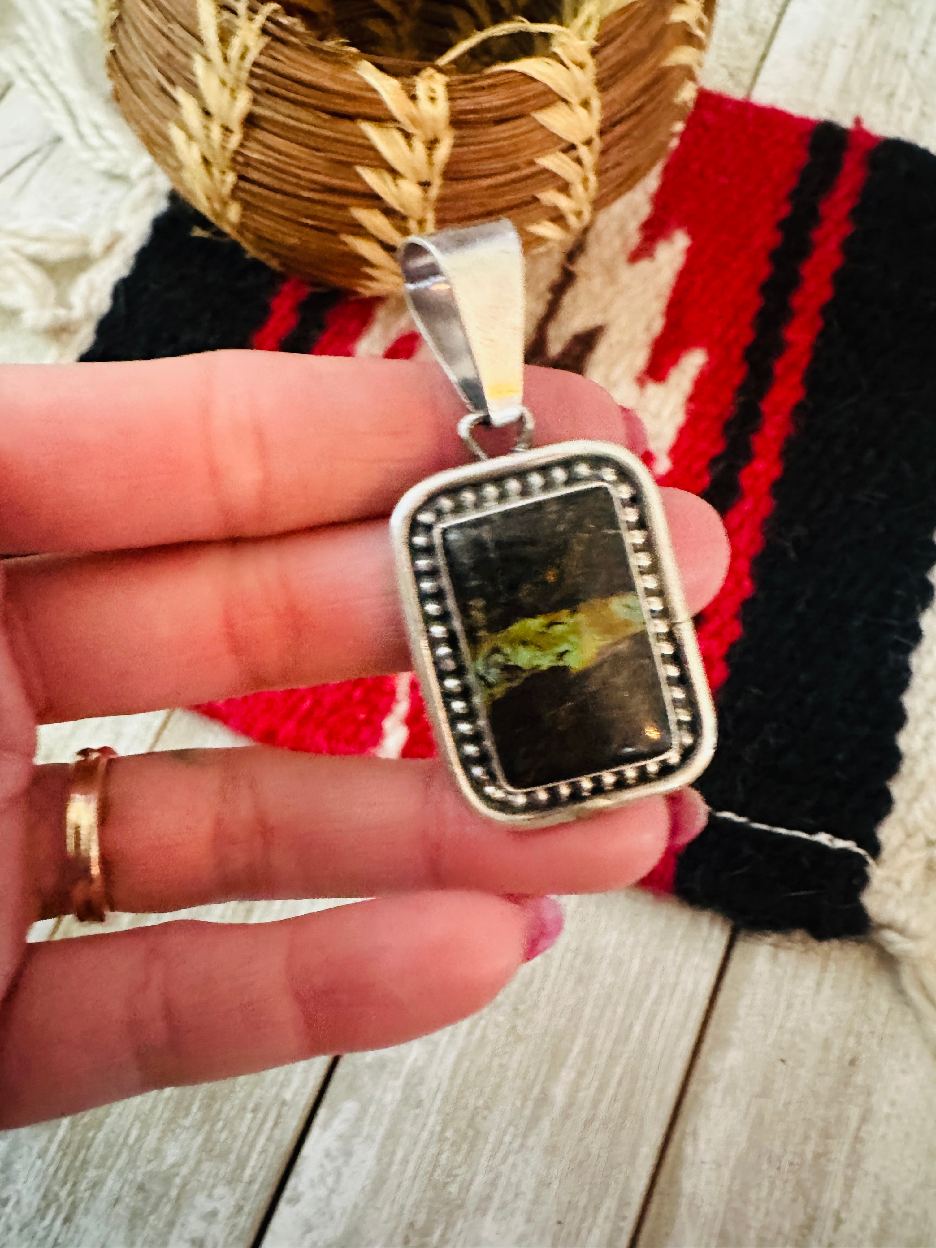 Handcrafted Sterling Silver & Blackjack Turquoise Pendant