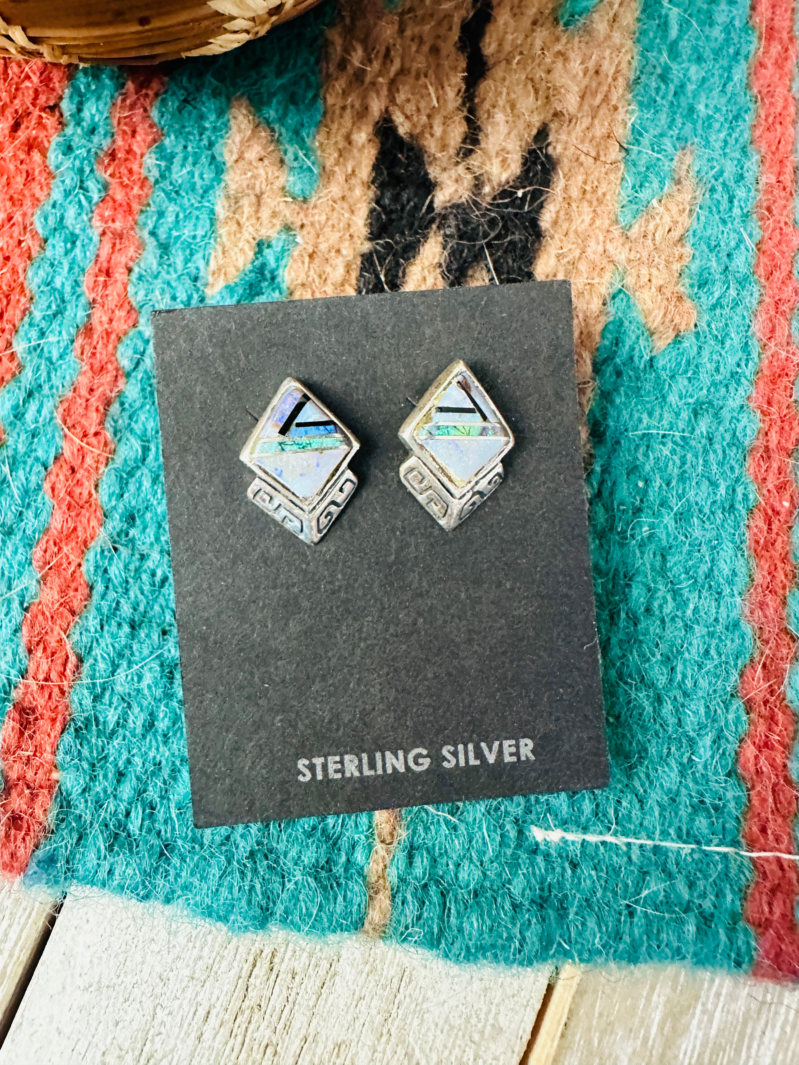 Navajo Opal & Sterling Silver Inlay Stud Earrings