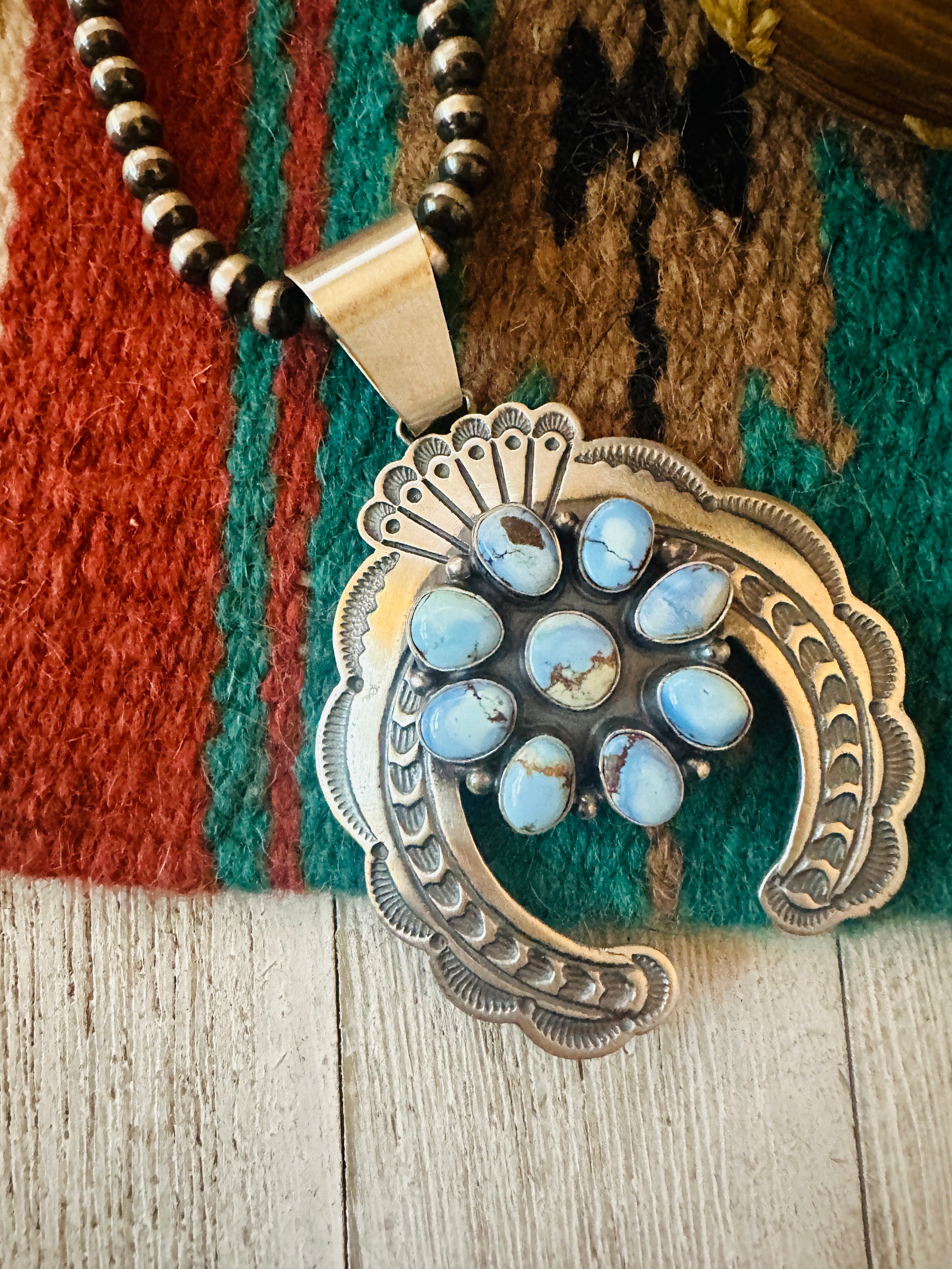 Navajo Sterling Silver & Golden Hills Turquoise Naja Pendant