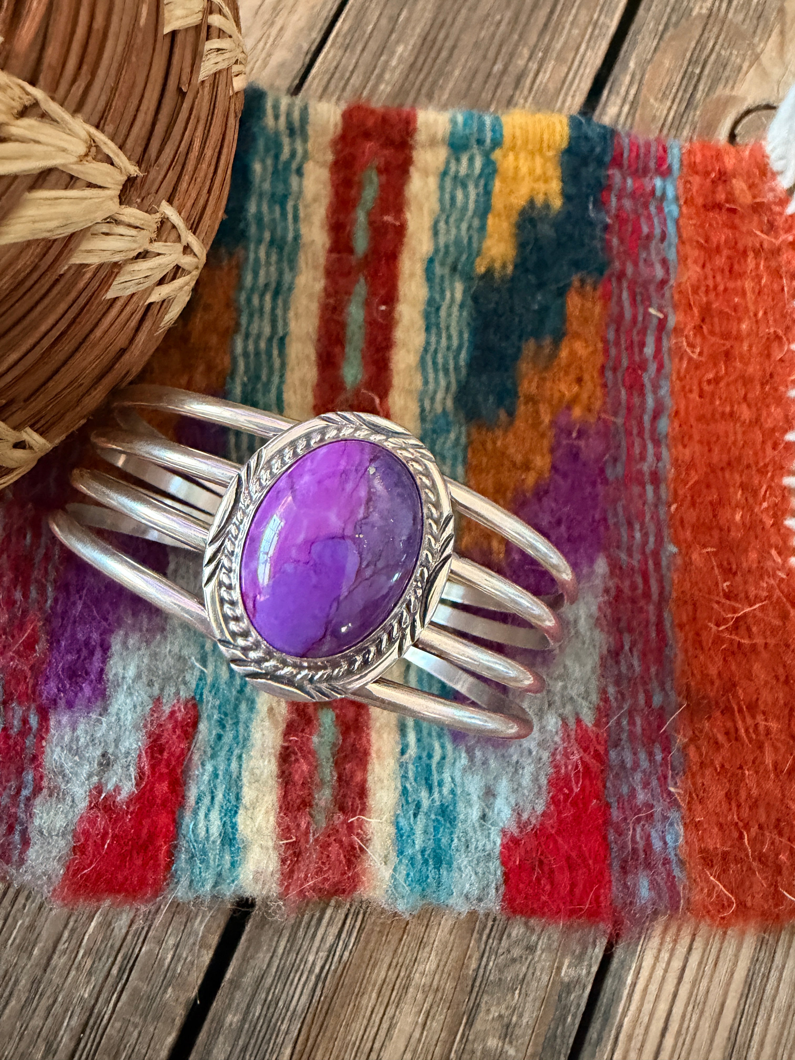 Handcrafted Dyed Kingman Turquoise & Sterling Silver Cuff Bracelet