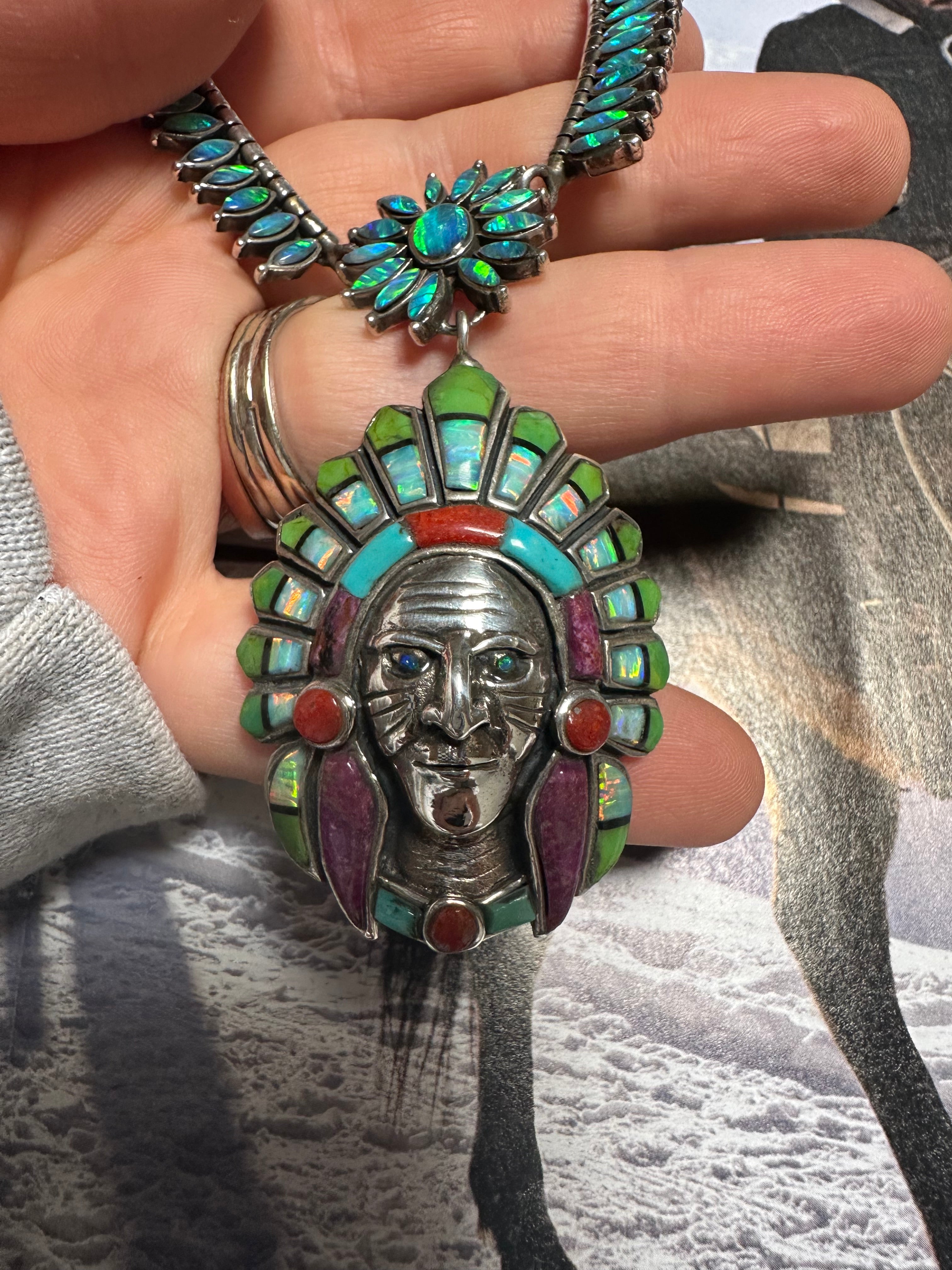 Handmade Sterling Silver & Multi Stone Chief Necklace