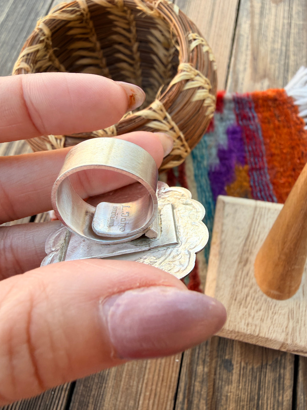 Handcrafted Sterling Silver Adjustable Concho Ring by Leander Tahe