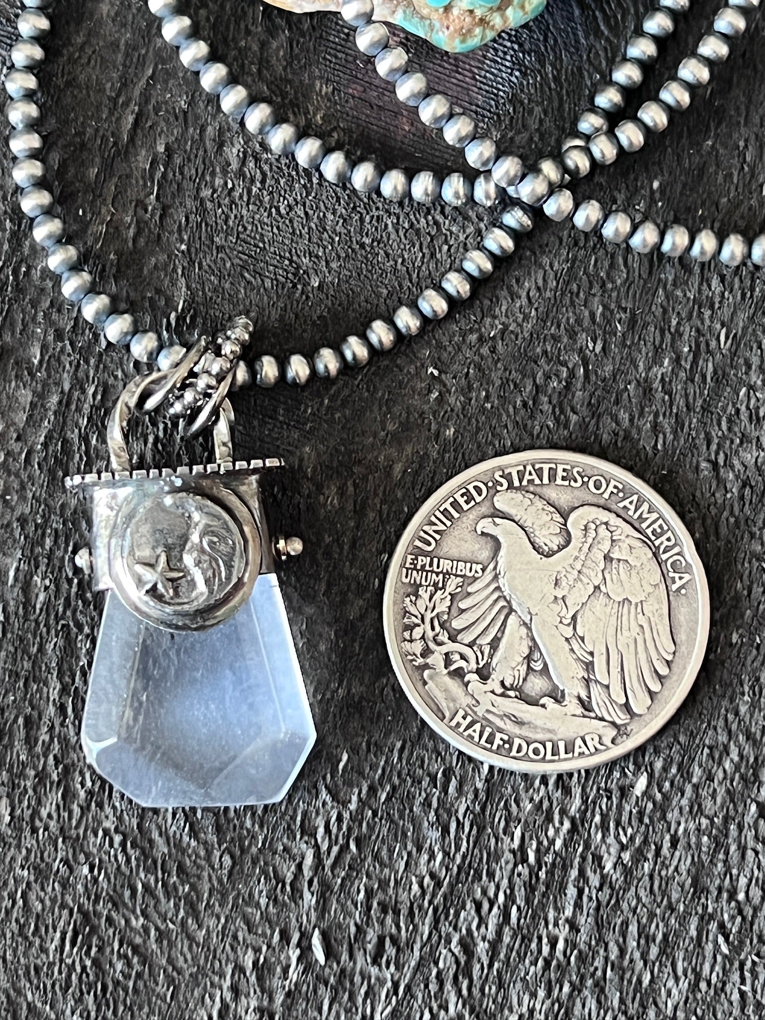 Sterling Silver Gem Collector 30” + 2” Beaded Necklace w/ Tularosa Quartz & Moon Pendant 2