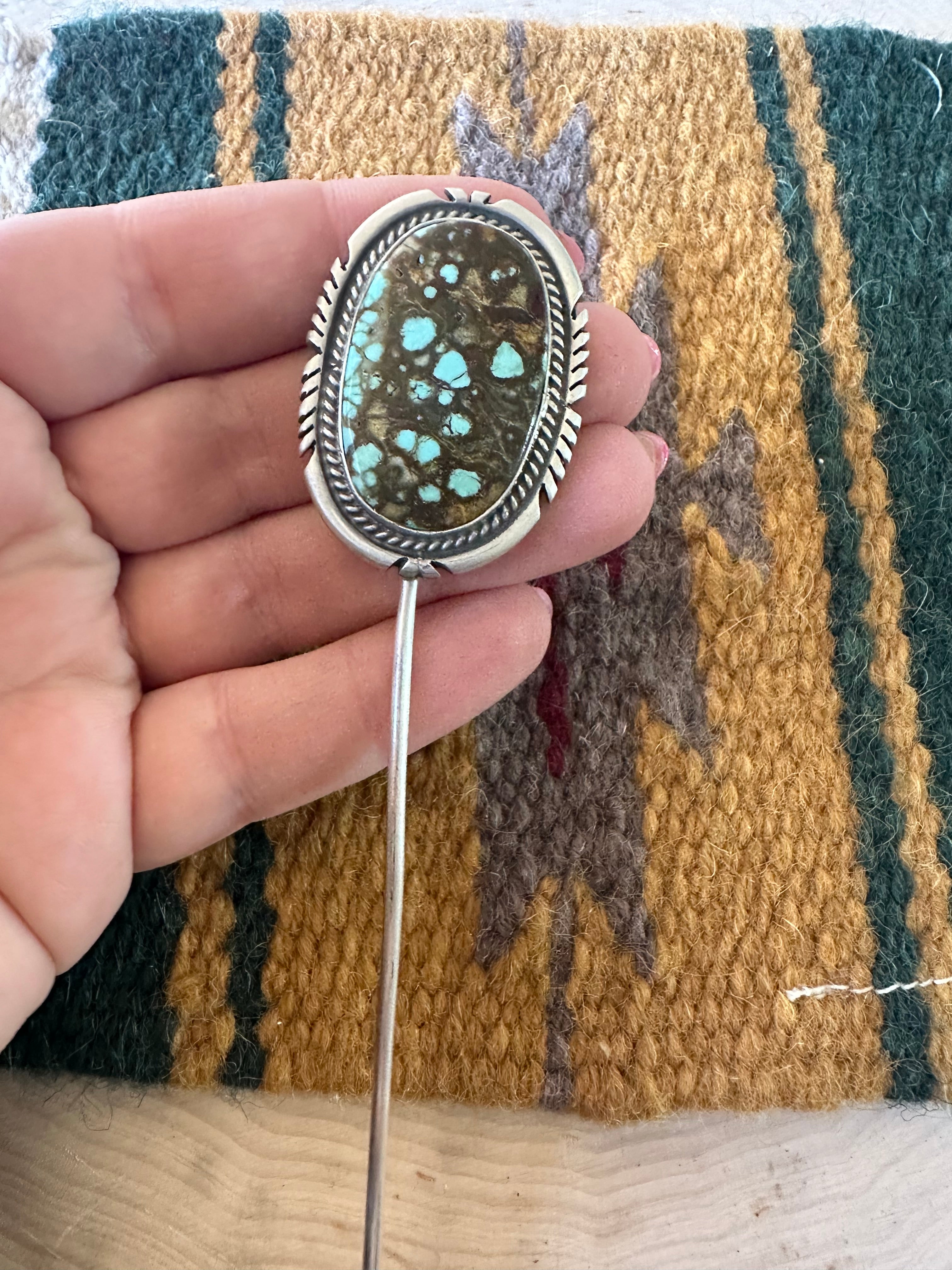 Navajo Turquoise & Sterling Silver Hair Pin Signed