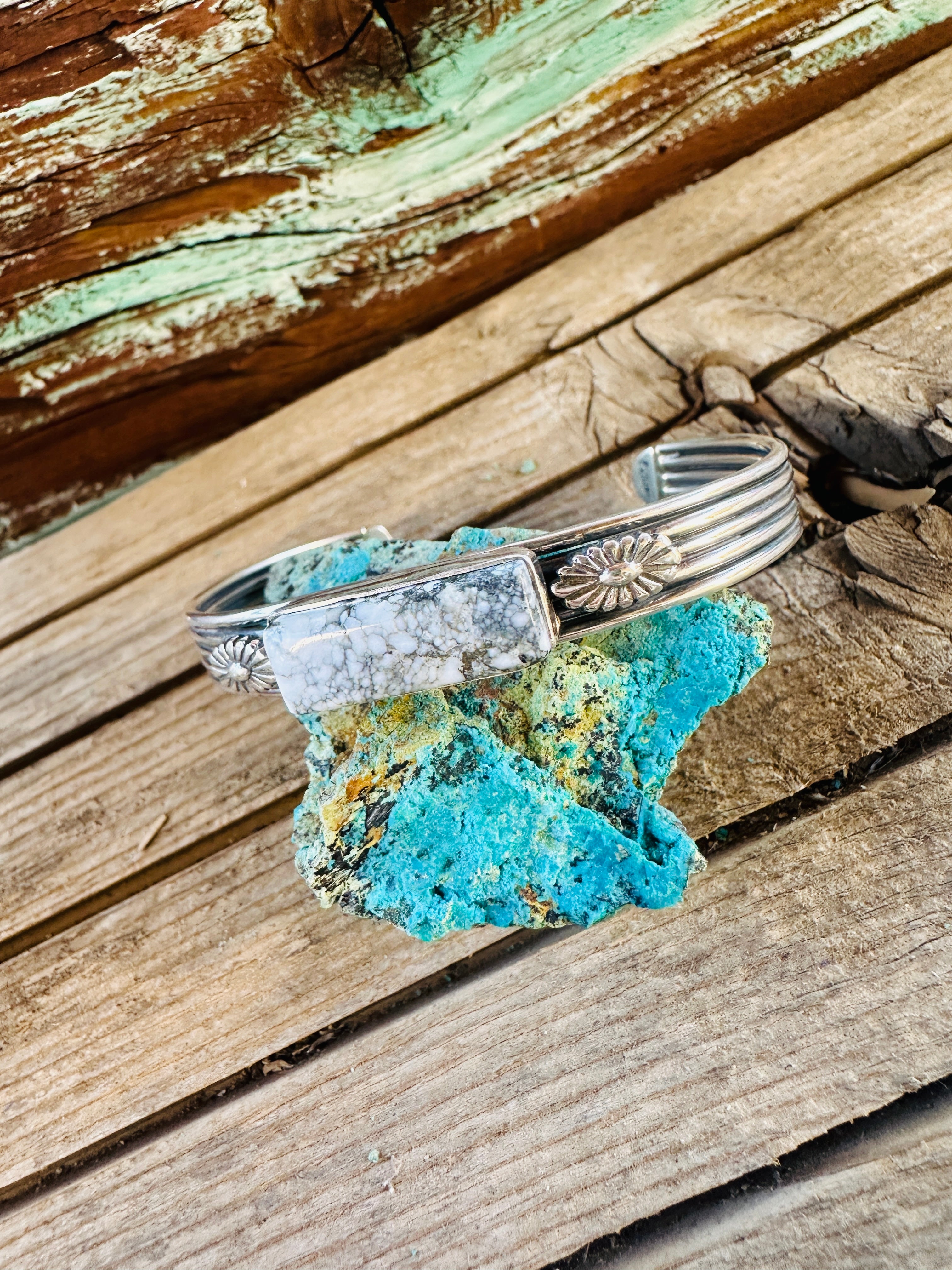 Handcrafted Sterling Silver & White Buffalo Cuff Bracelet