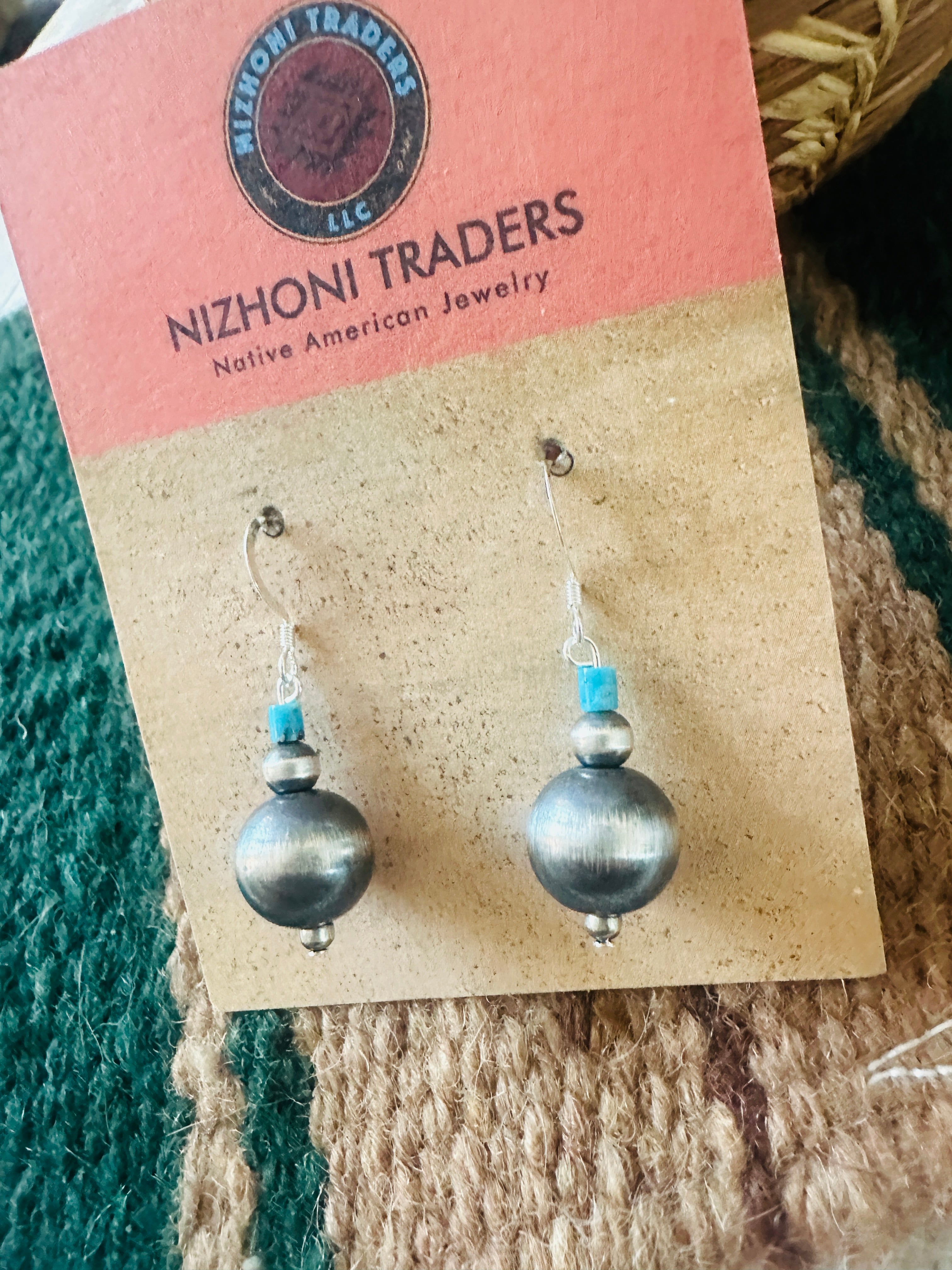 Navajo Turquoise & Sterling Silver Pearl Dangle Earrings