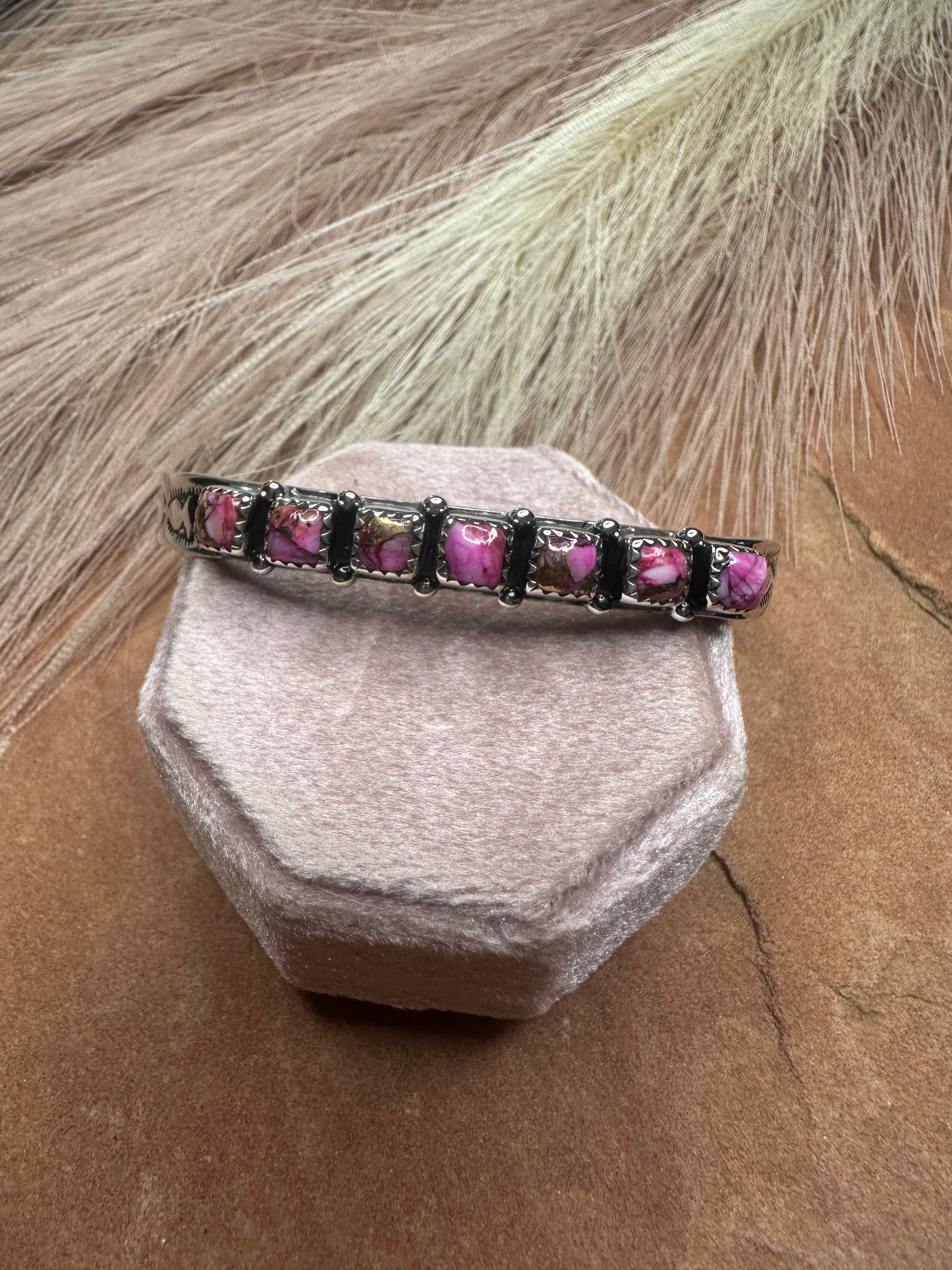 Handmade Sterling Silver & Pink Dream Mojave Adjustable Cuff Bracelet