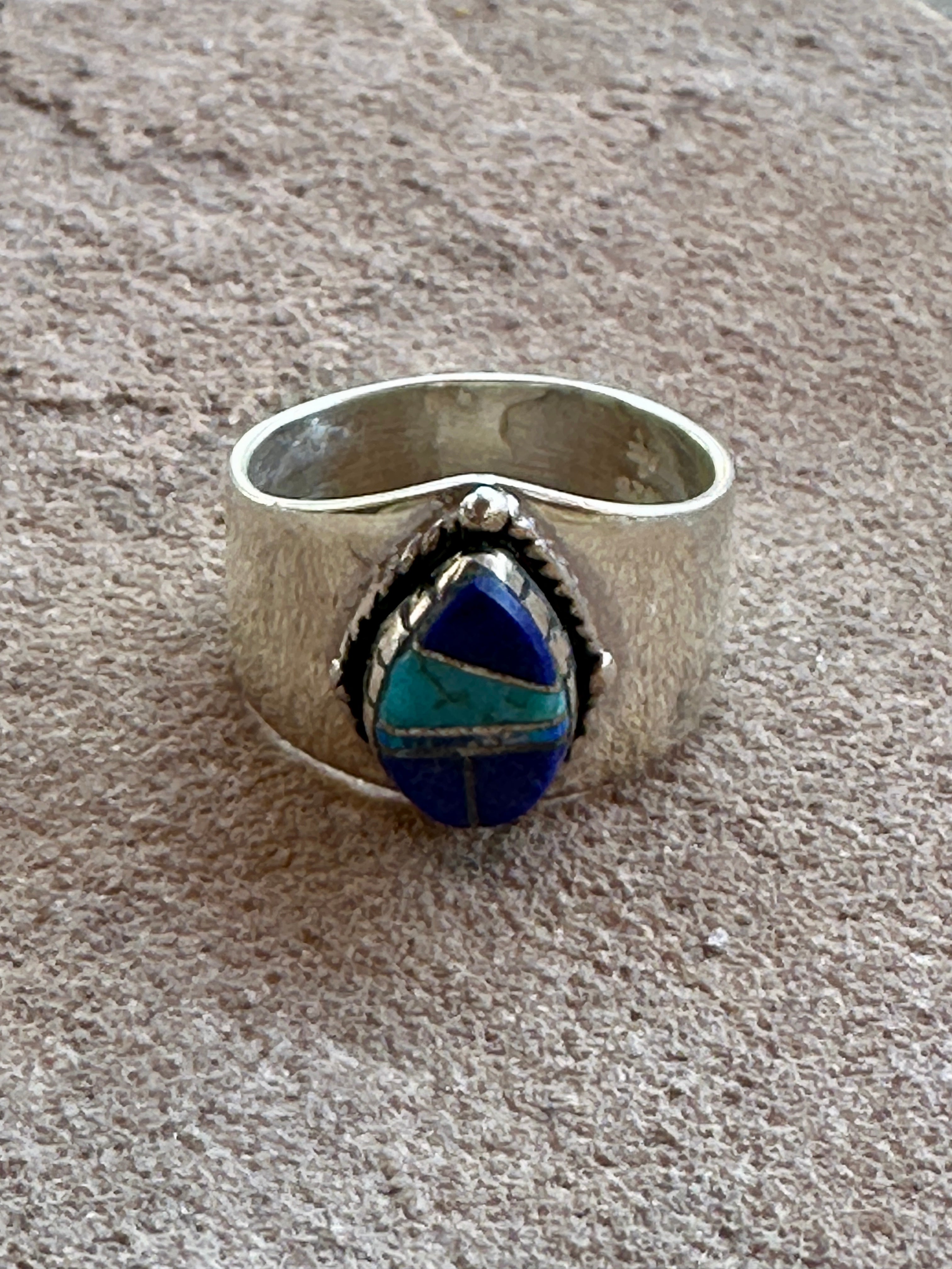 Lapis & Turquoise & Sterling Silver Drop Cigar Band