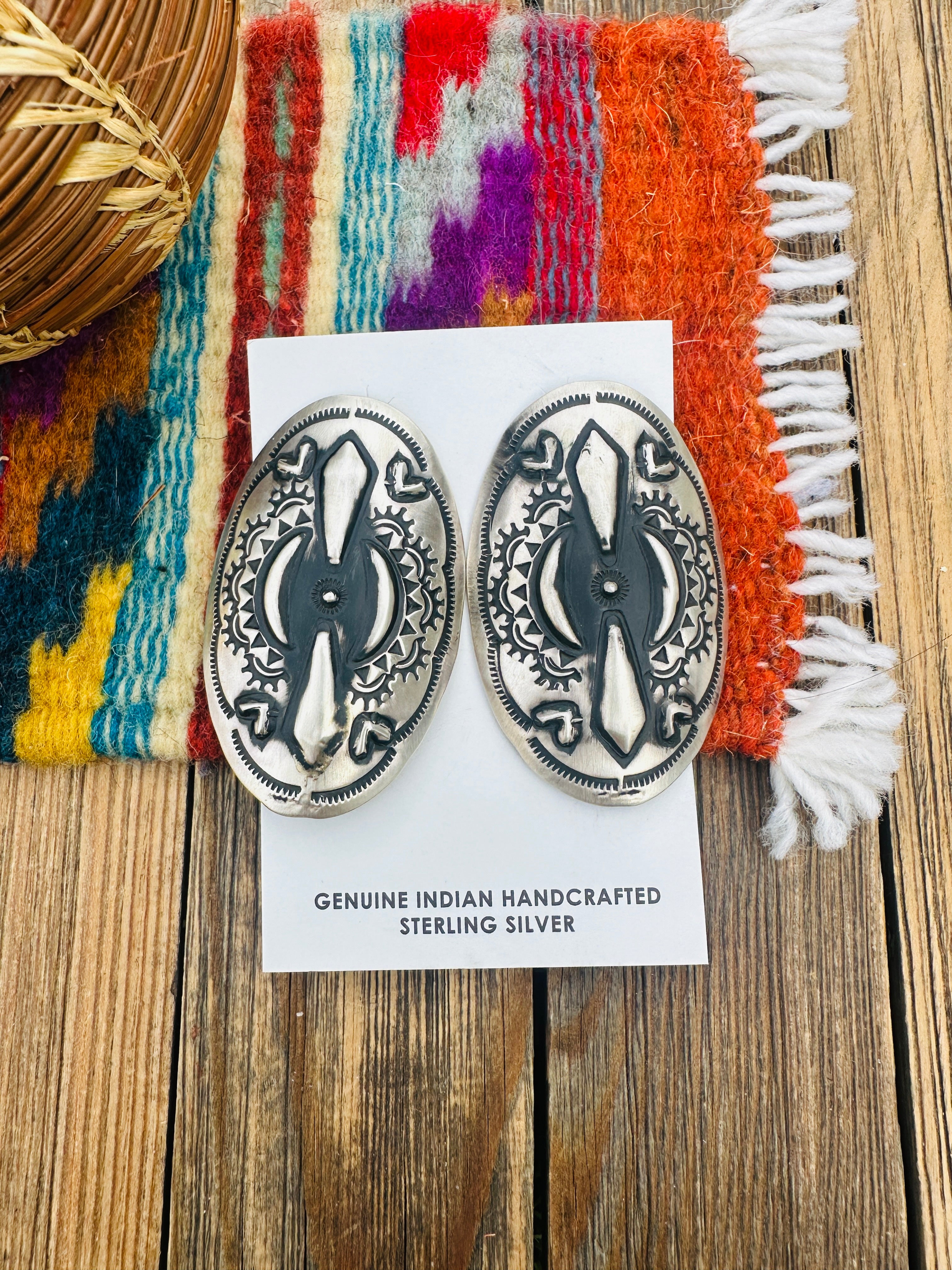 Handcrafted Sterling Silver Concho Post Earrings by Leander Tahe