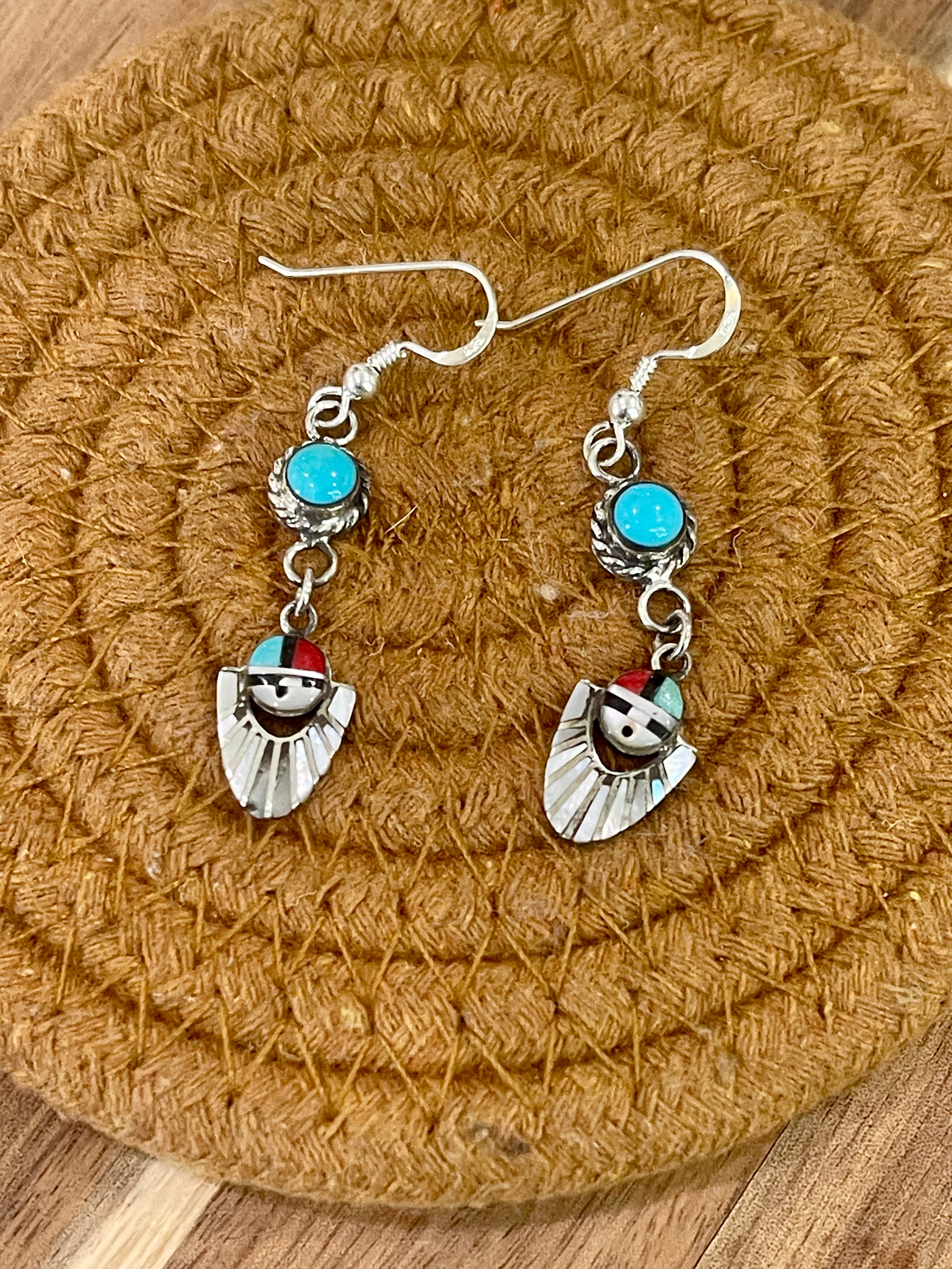 Handmade Sterling Silver & Multi Stone Sunface Dangle Earrings