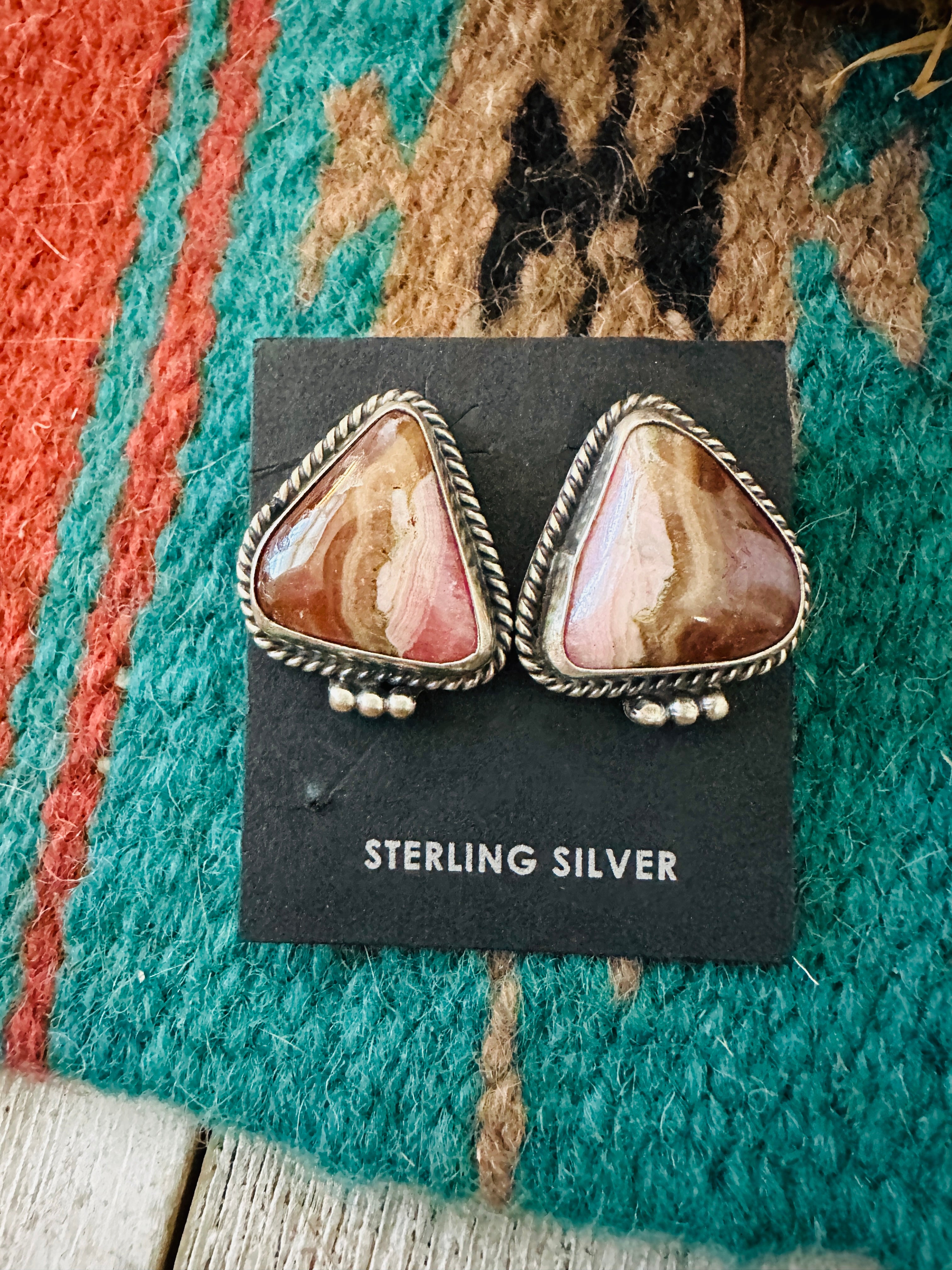 Navajo Rhodochrosite & Sterling Silver Post Earrings