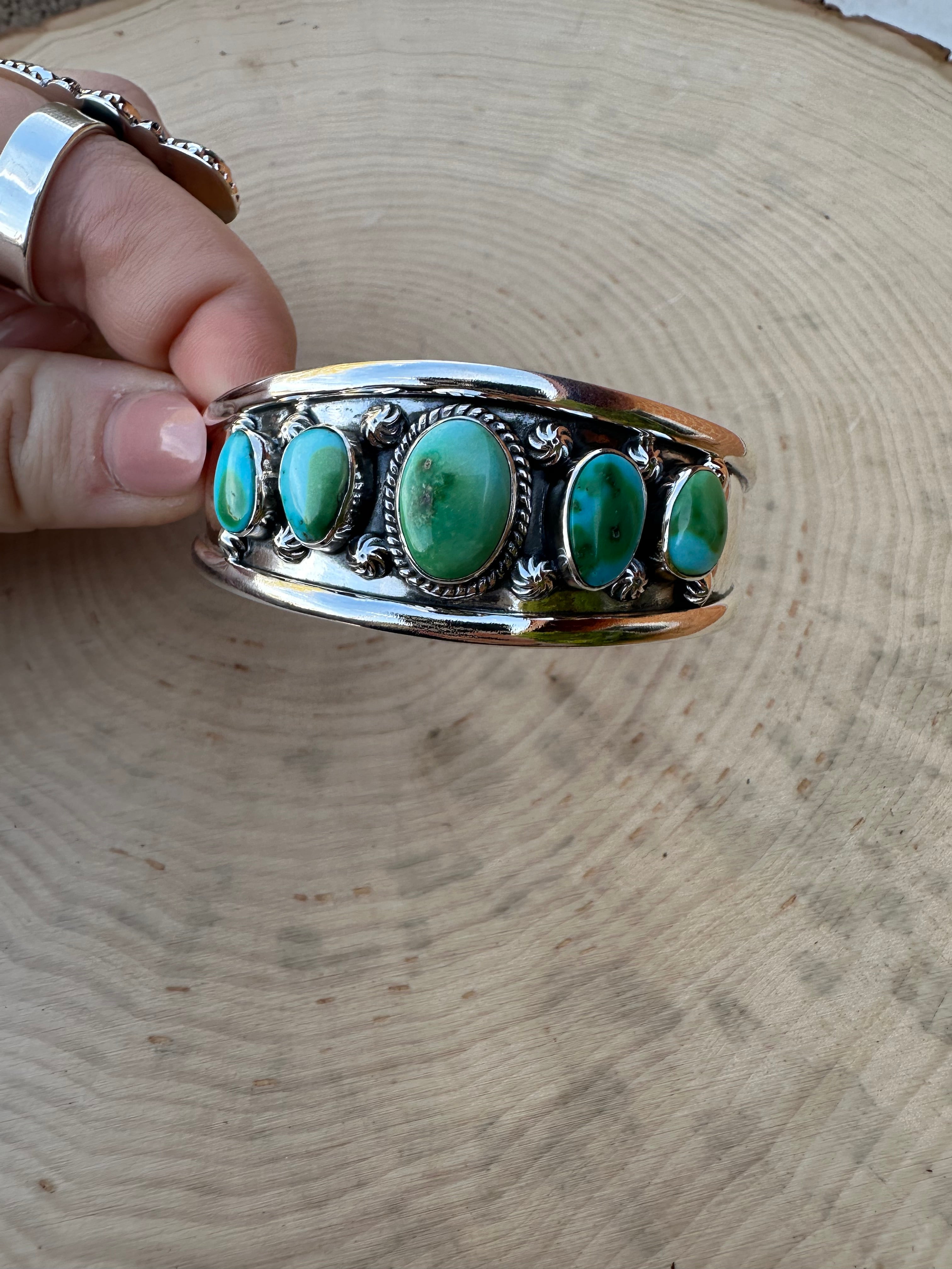 Handmade Sonoran Gold Turquoise & Sterling Silver Cuff Bracelet