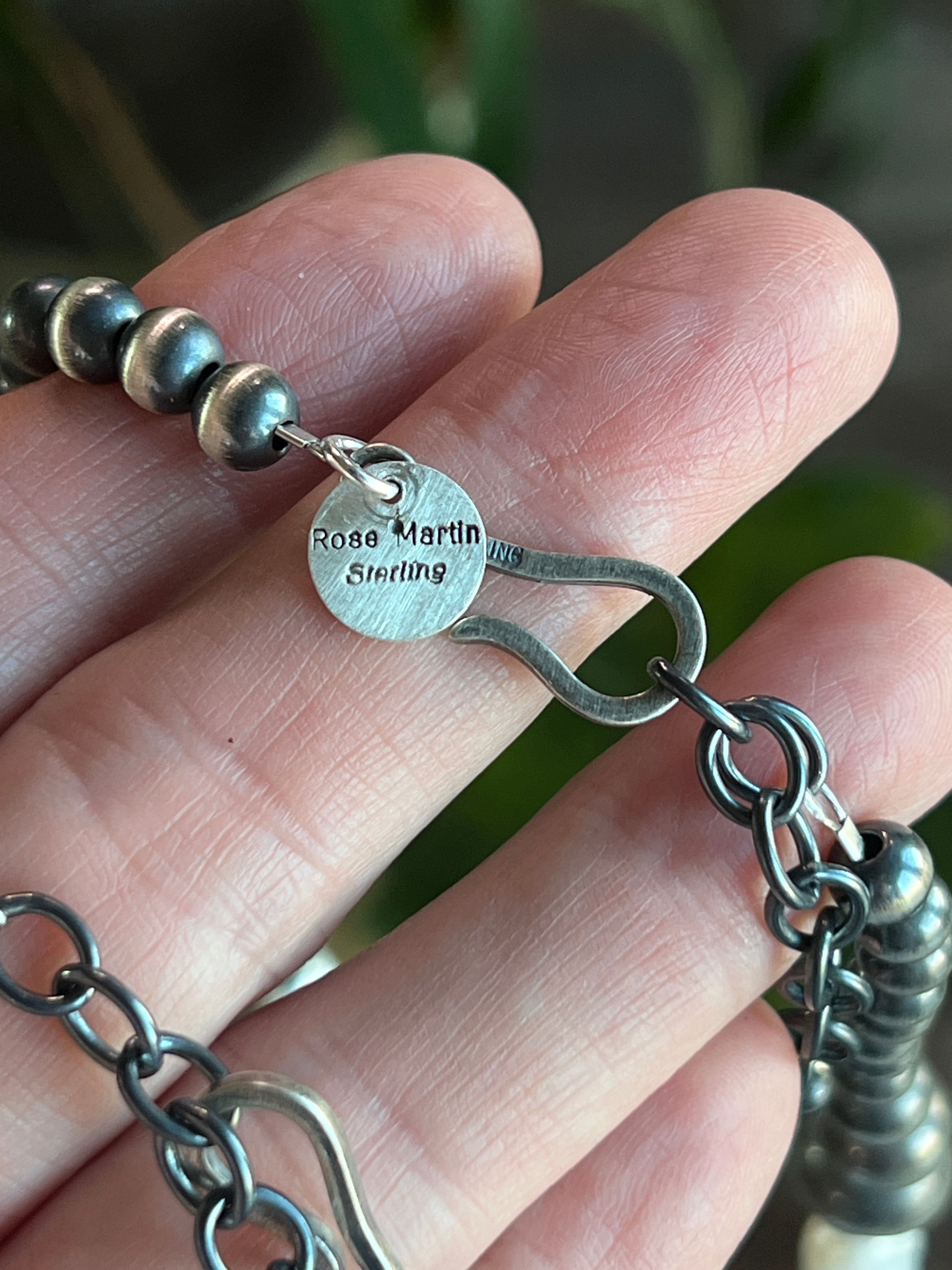 Handcrafted Sterling Silver and Freshwater Pearl Handmade Beaded Necklace by Rose Martin, 26 Inches