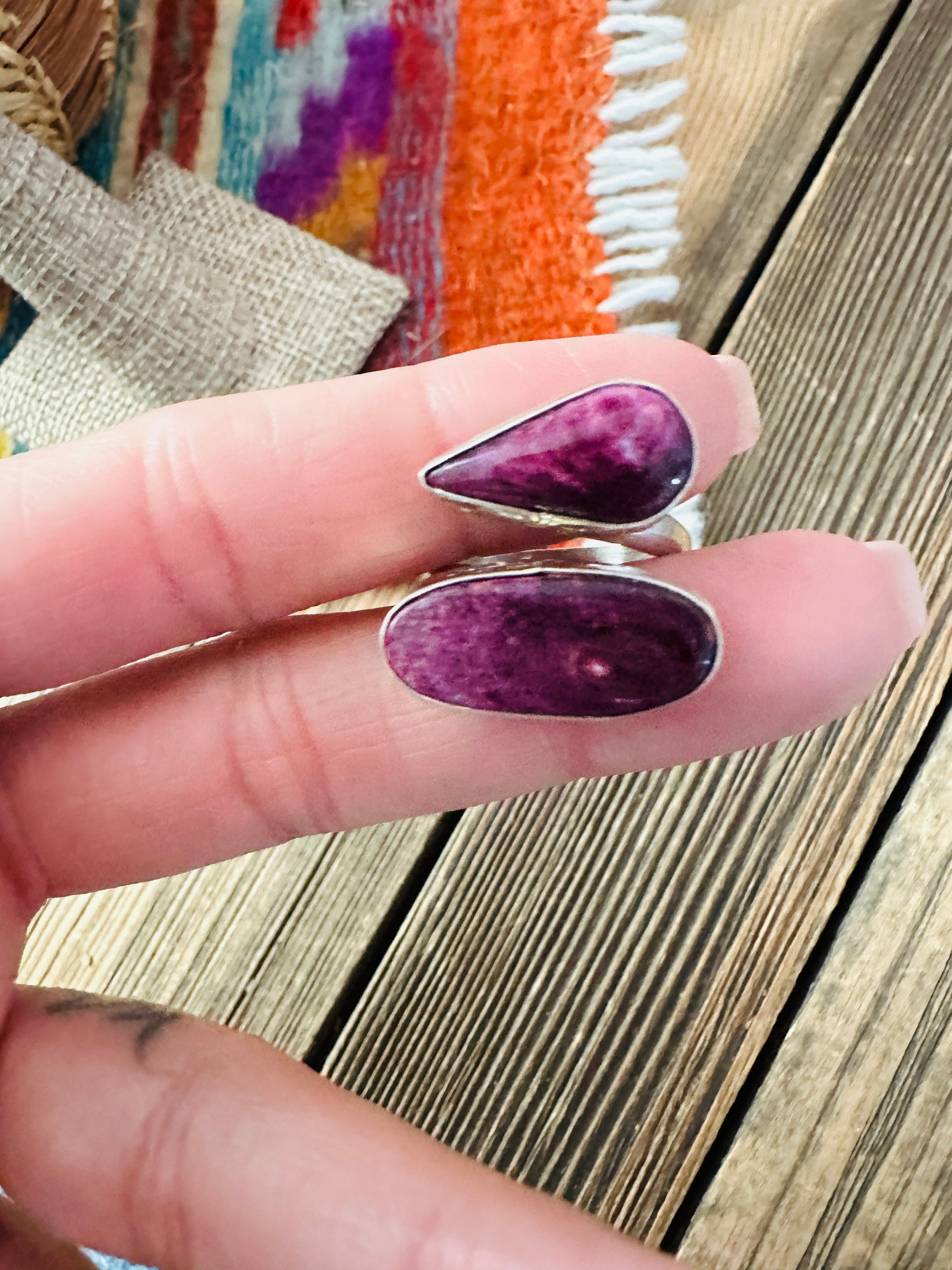 Handcrafted Purple Spiny Oyster & Sterling Silver Adjustable Ring
