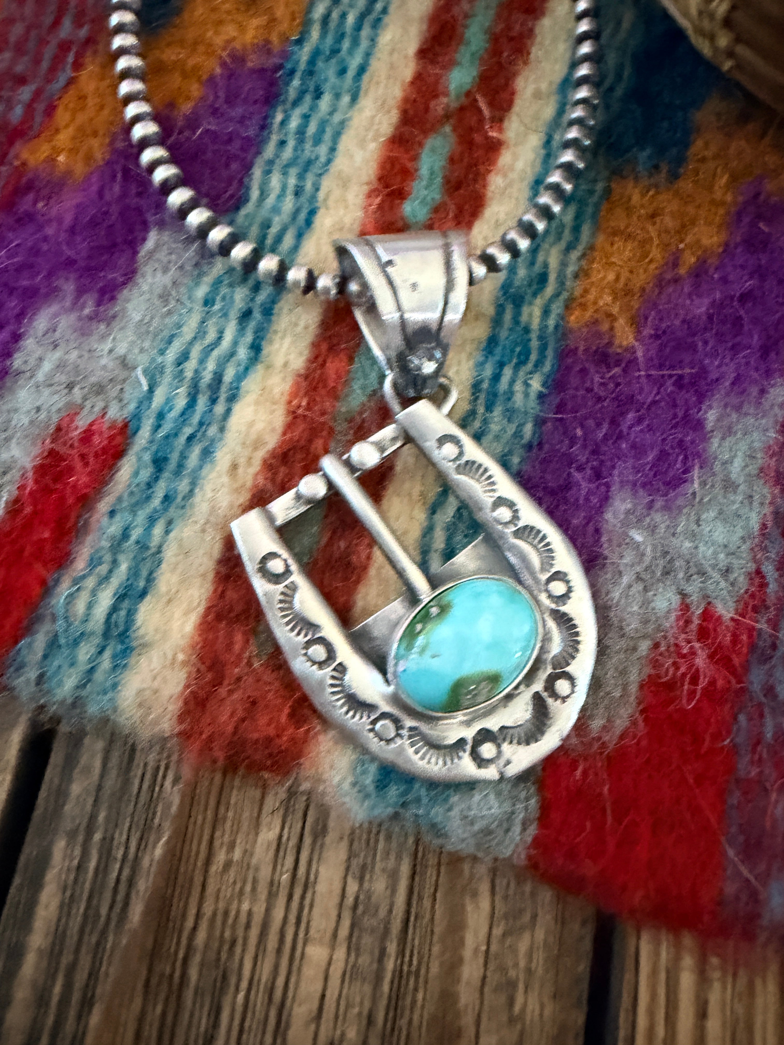 Handcrafted Sterling Silver & Turquoise Belt Buckle Pendant by Leroy James
