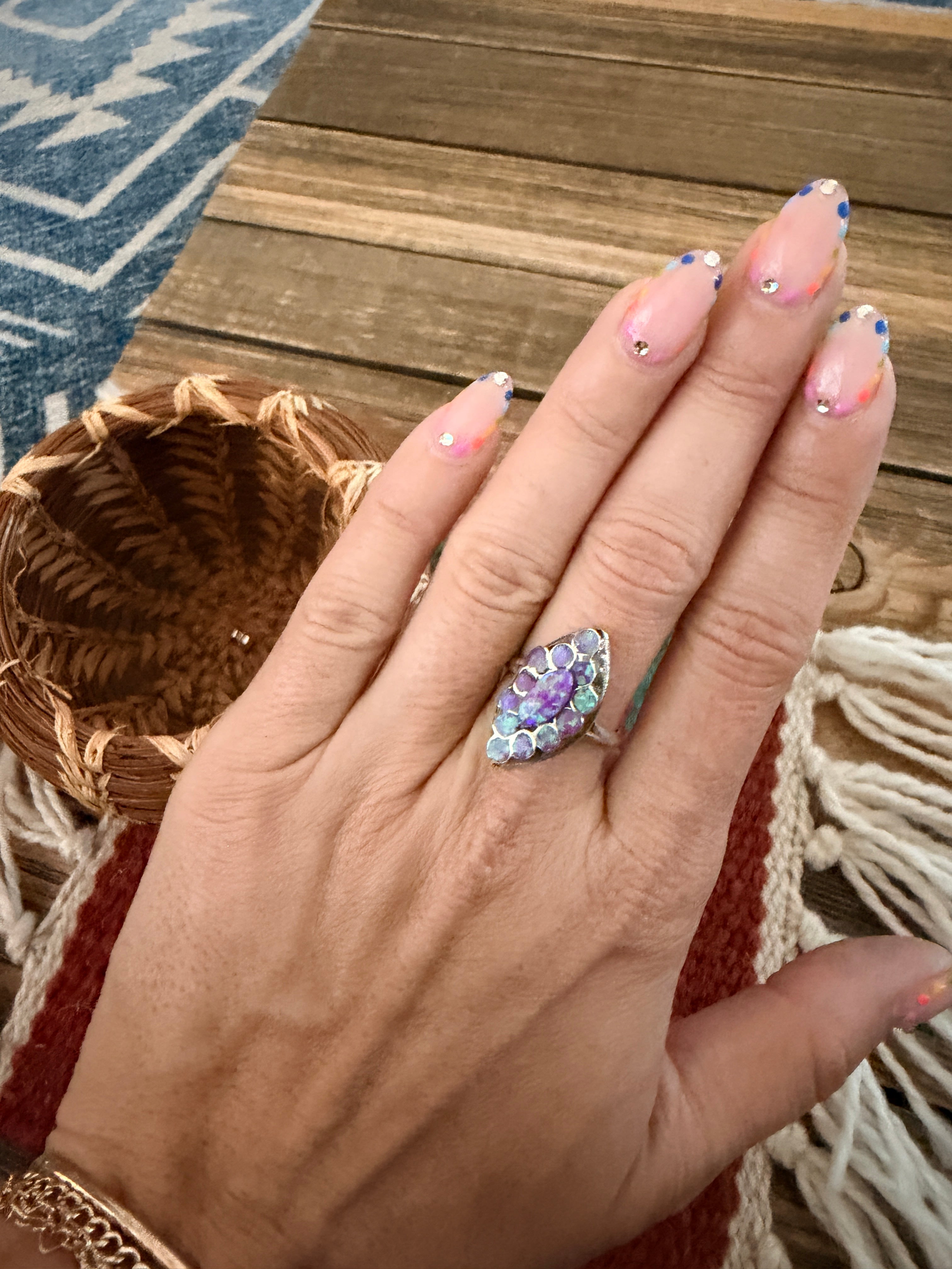 Handcrafted Purple Opal & Sterling Silver Ring Size 6.25
