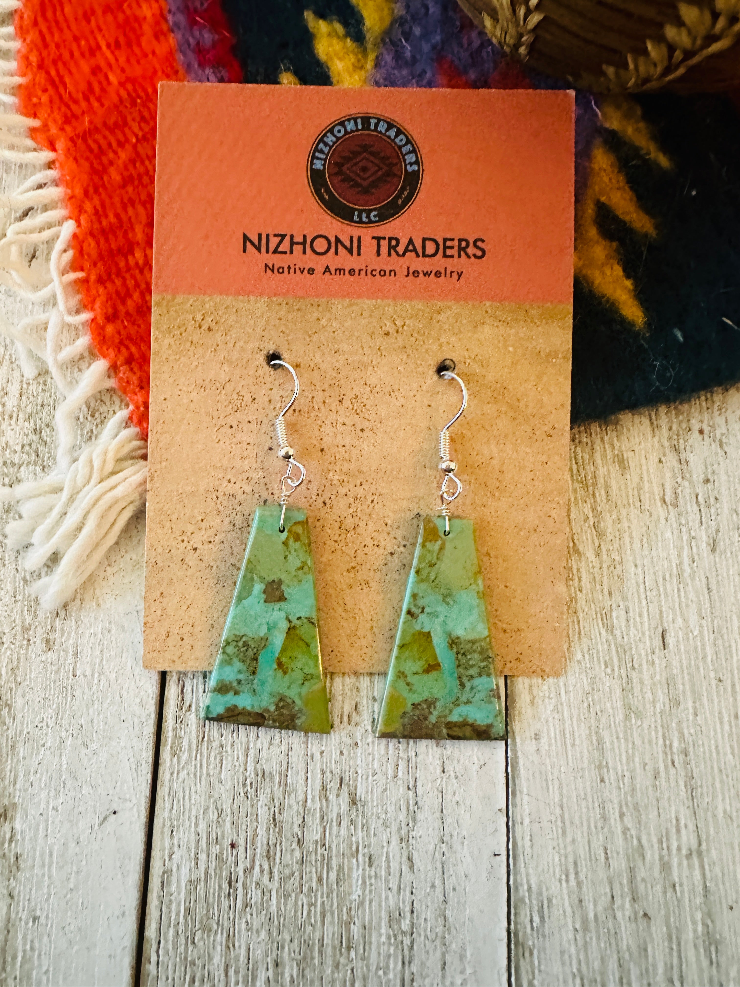 Navajo Sterling Silver & Turquoise Slab Dangle Earrings