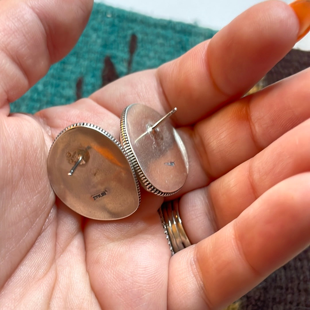 Navajo Sterling Silver & Rhodochrosite Stone Post Earrings