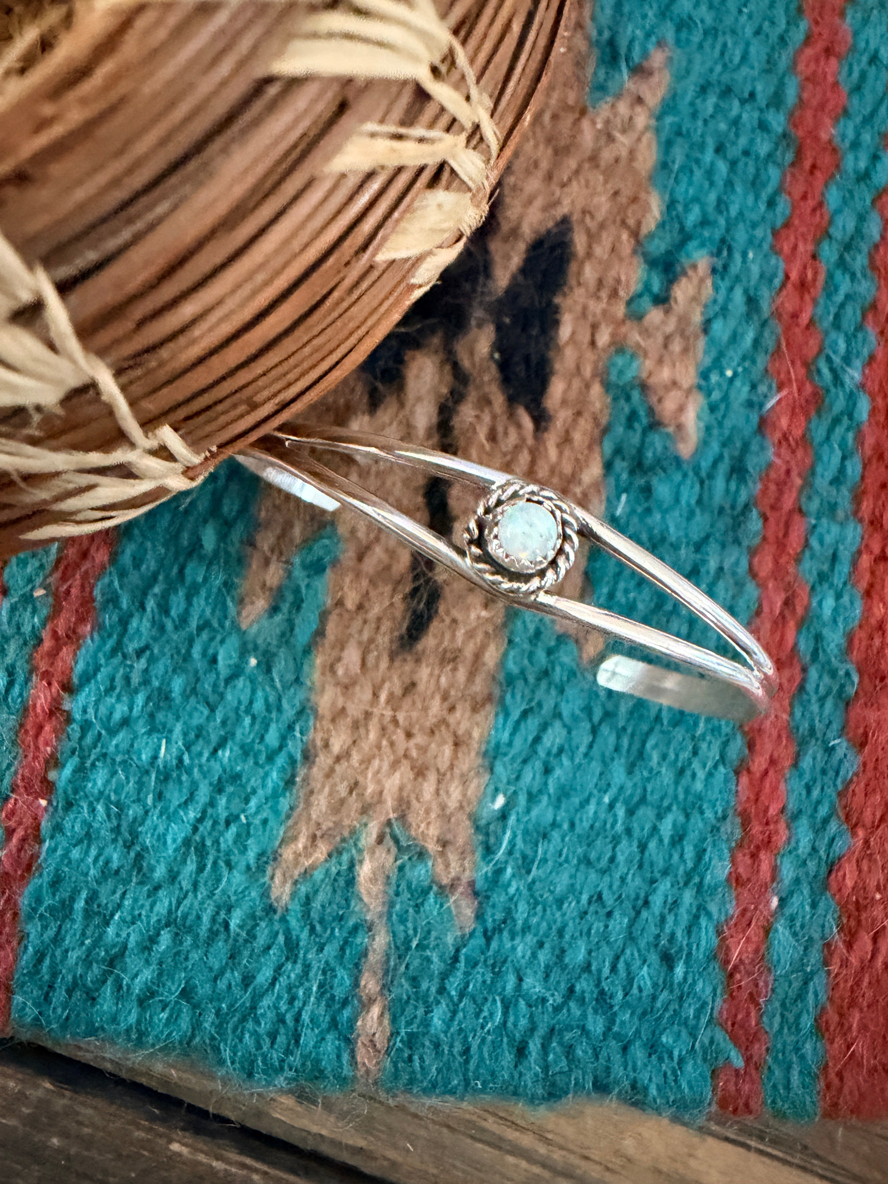 Handcrafted White Opal & Sterling Silver Baby Cuff Bracelet