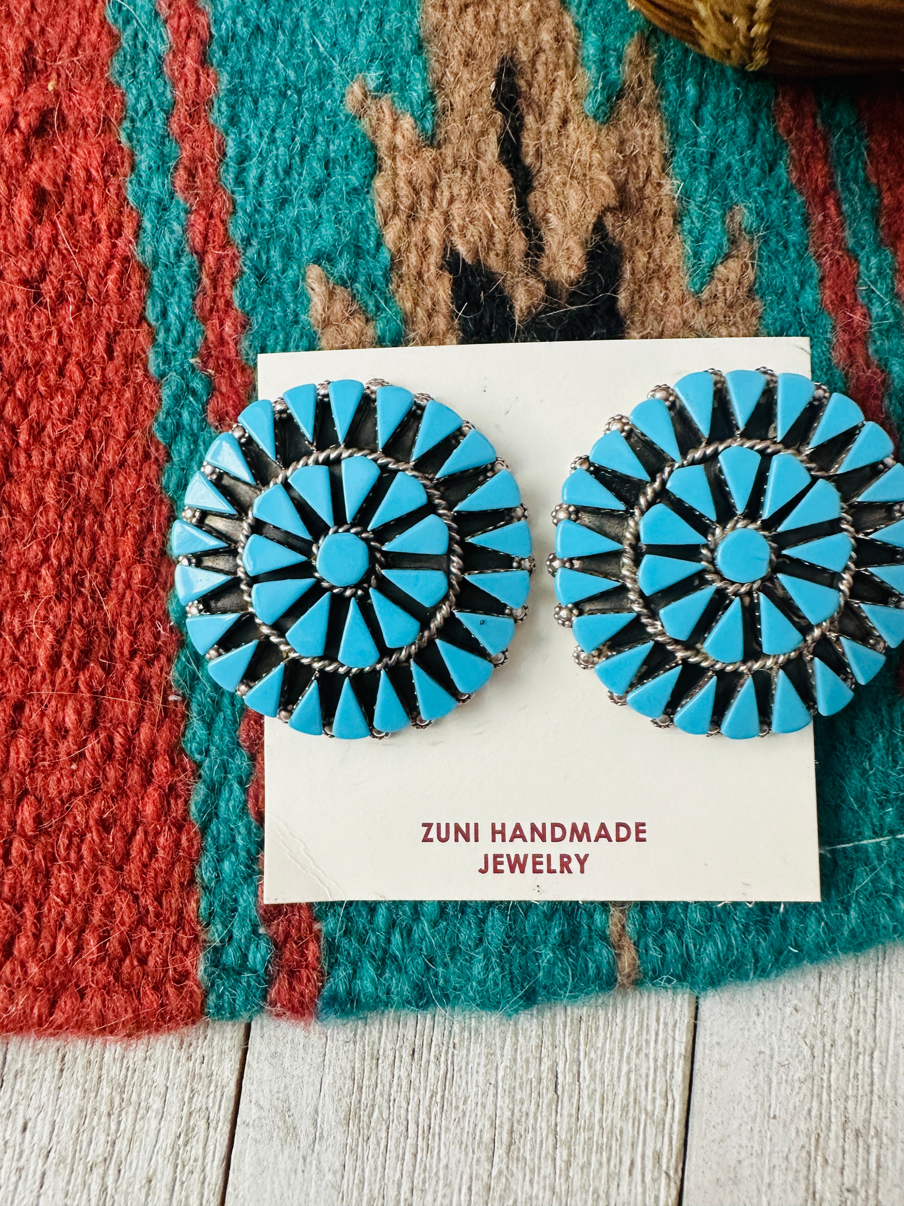 Zuni Sterling Silver & Turquoise Cluster Post Earrings