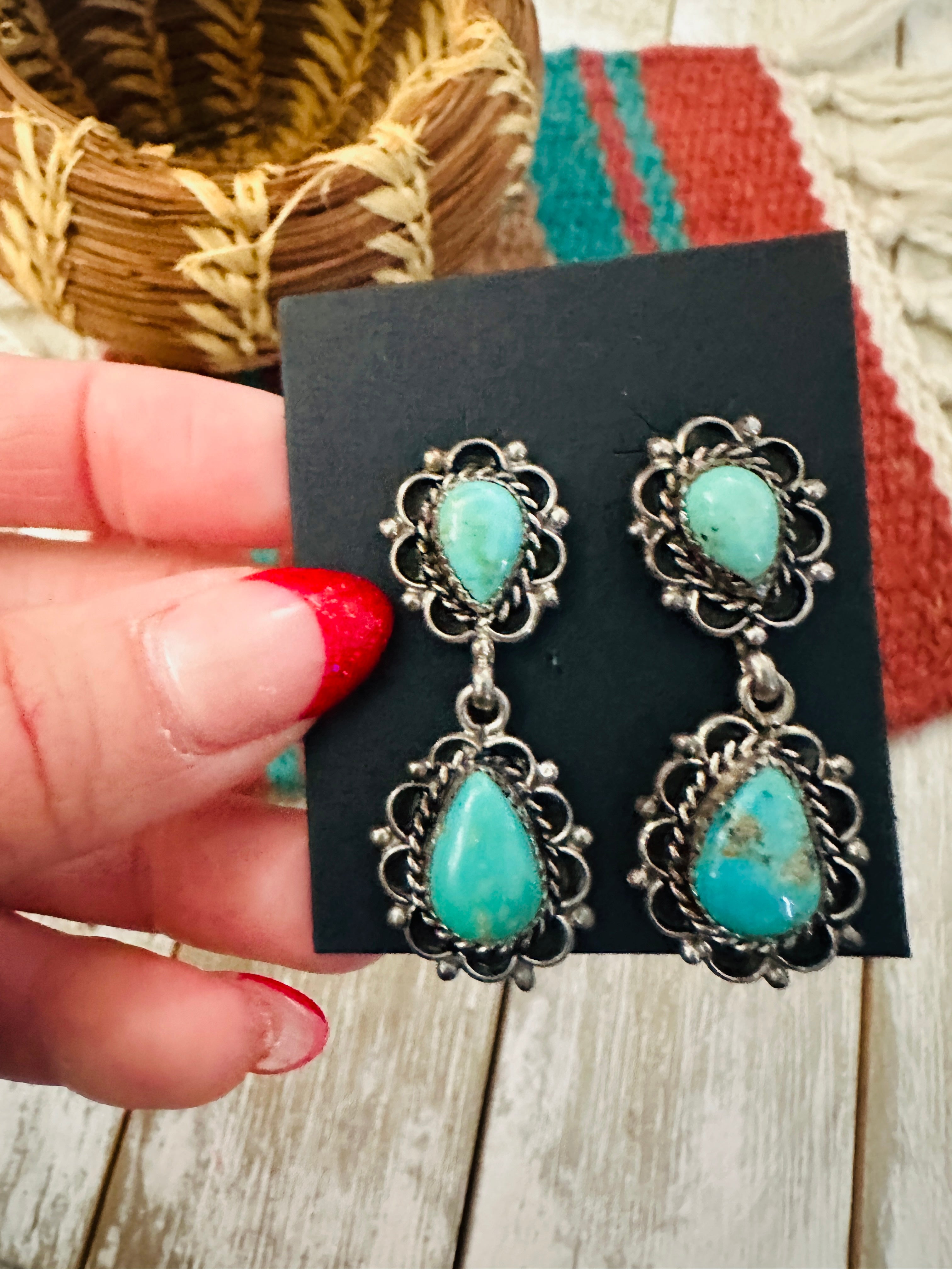 Handcrafted Sterling Silver & Turquoise Dangle Earrings