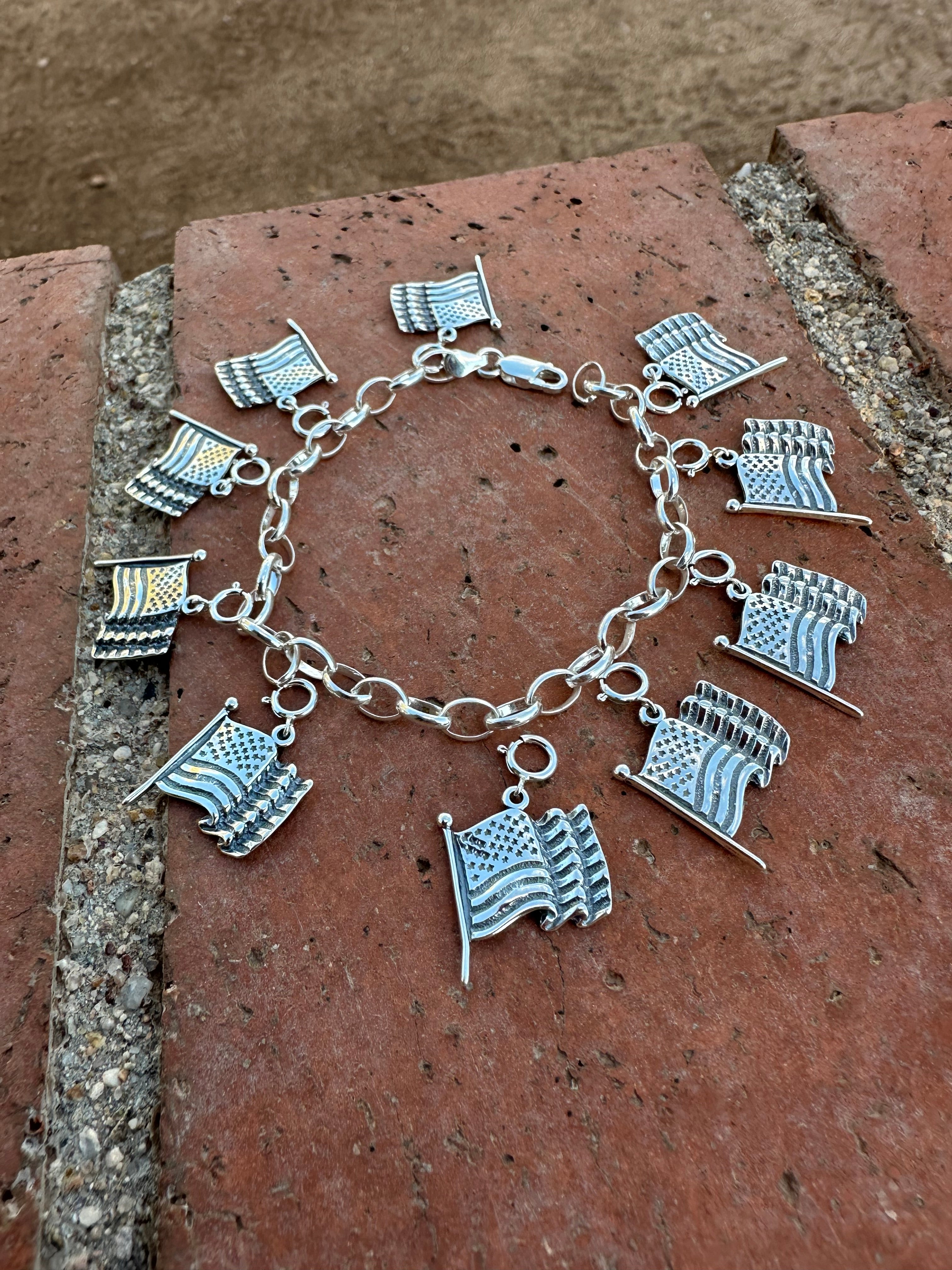 Navajo Crafted Sterling Silver United States Flag Charm