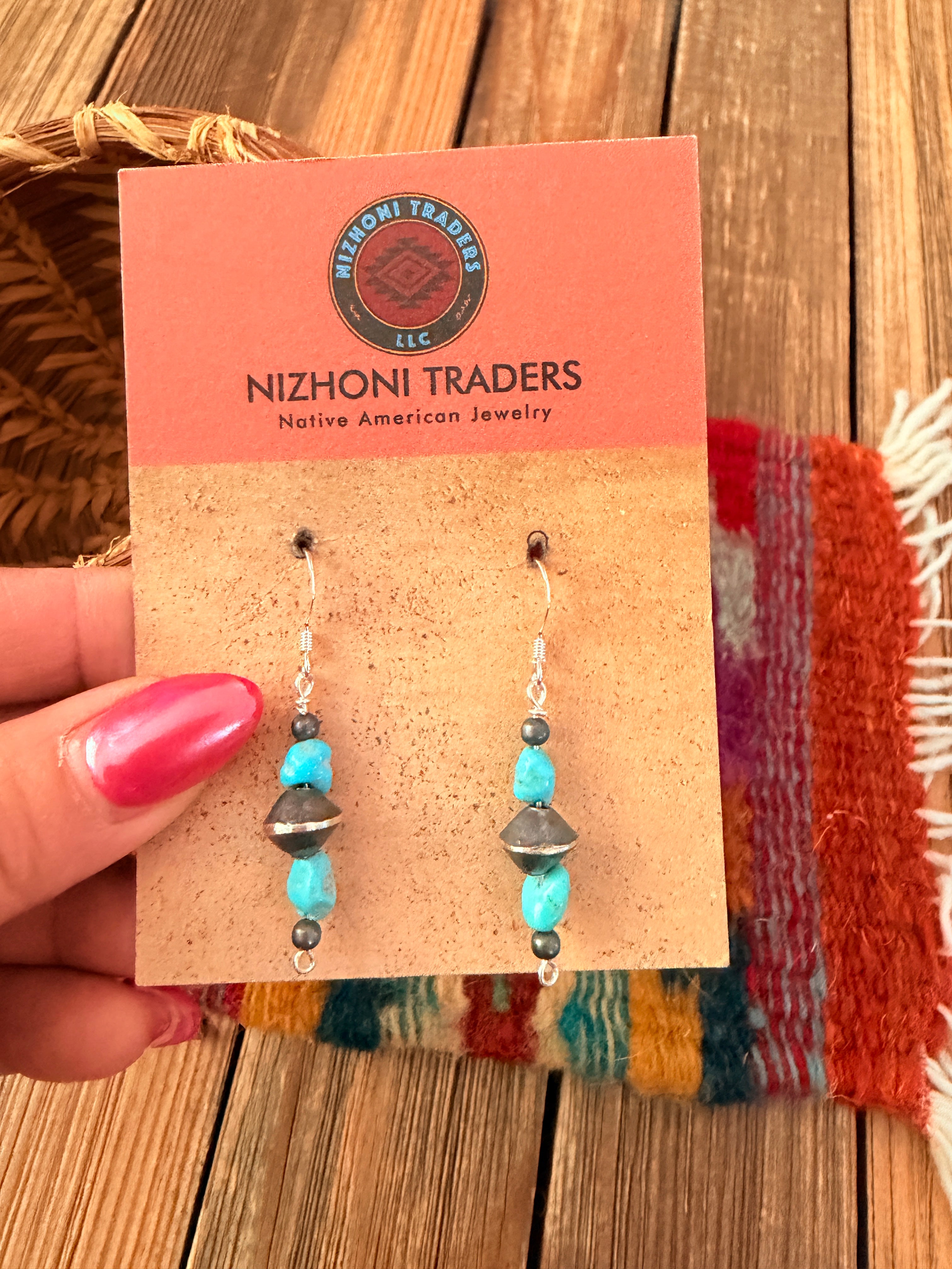 Handcrafted Turquoise & Sterling Silver Pearl Beaded Dangle Earrings